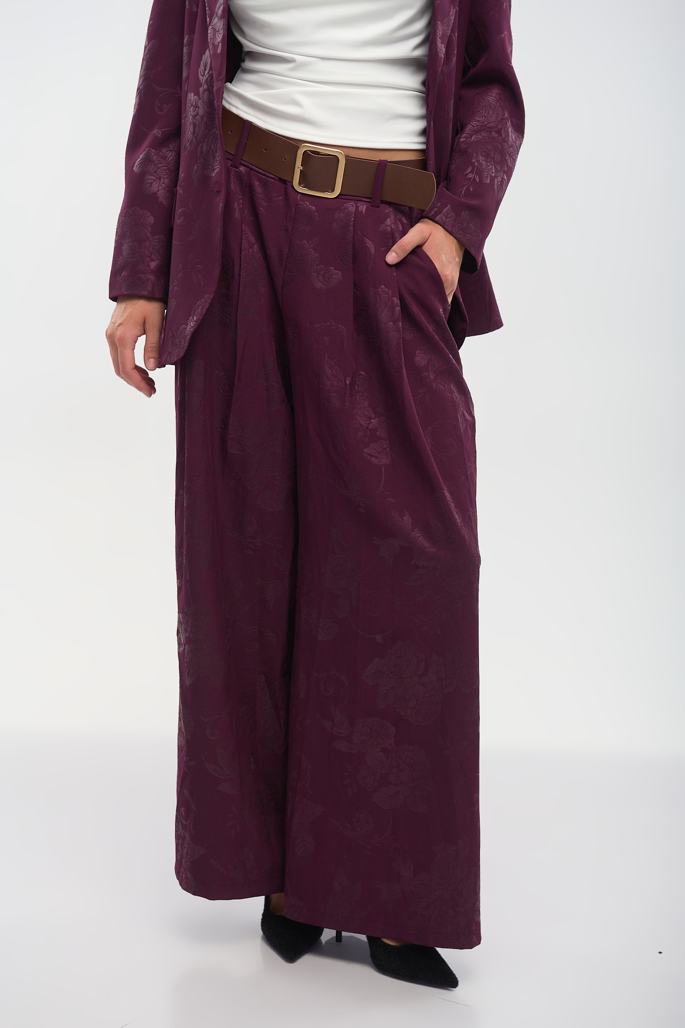 Brocade-Texture Palazzo Pants