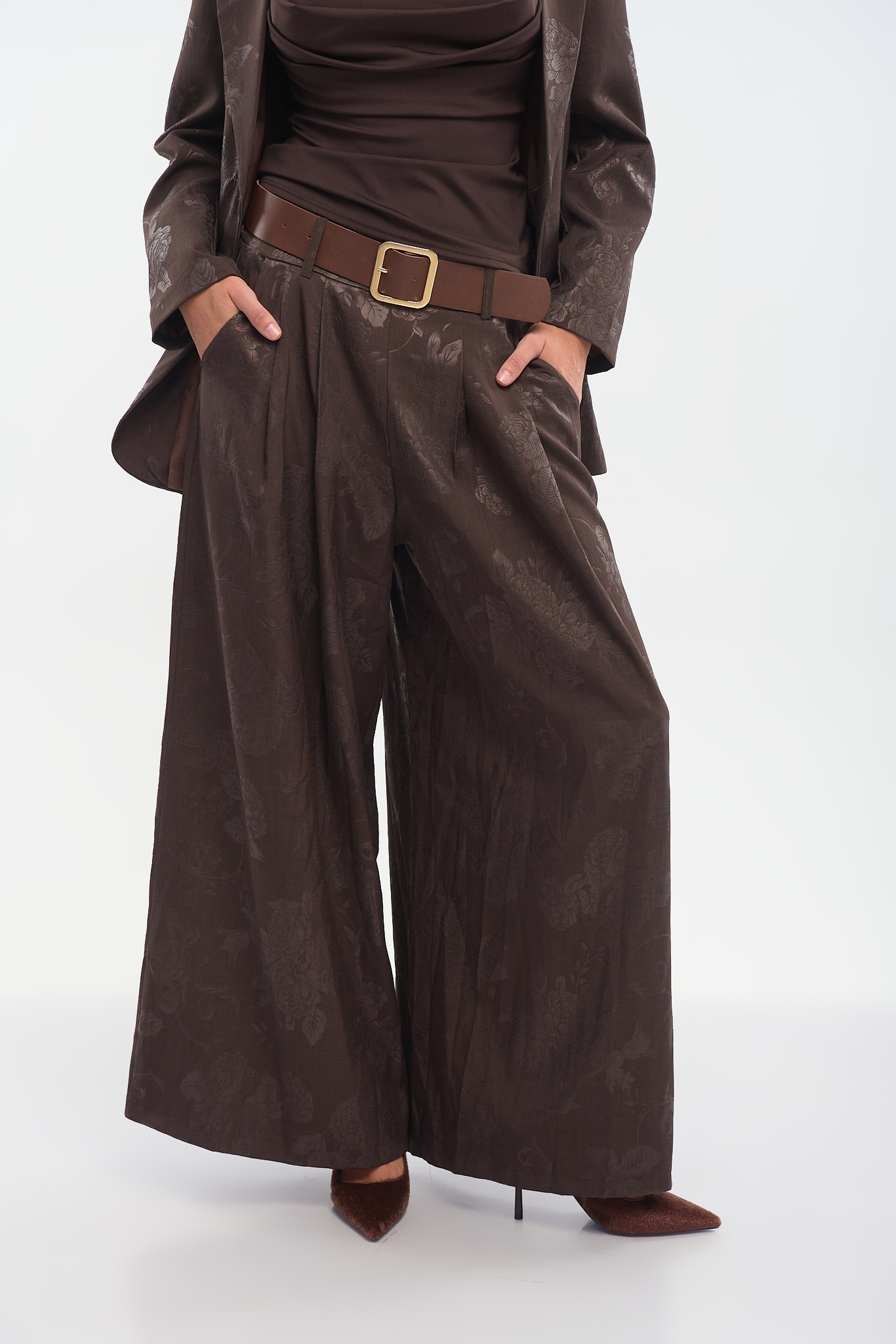 Brocade-Texture Palazzo Pants