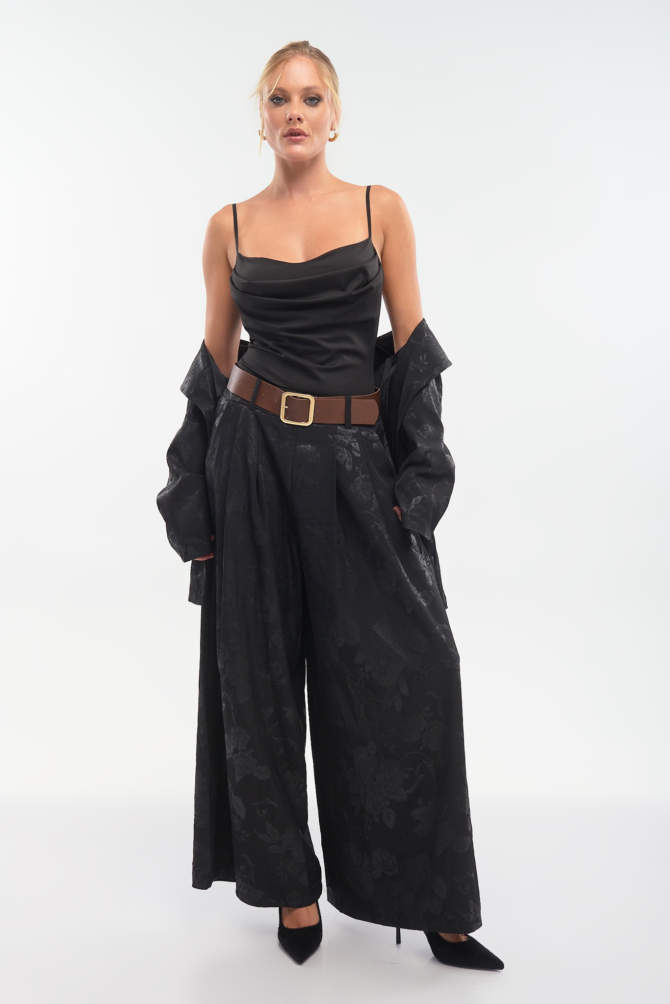 Brocade-Texture Palazzo Pants