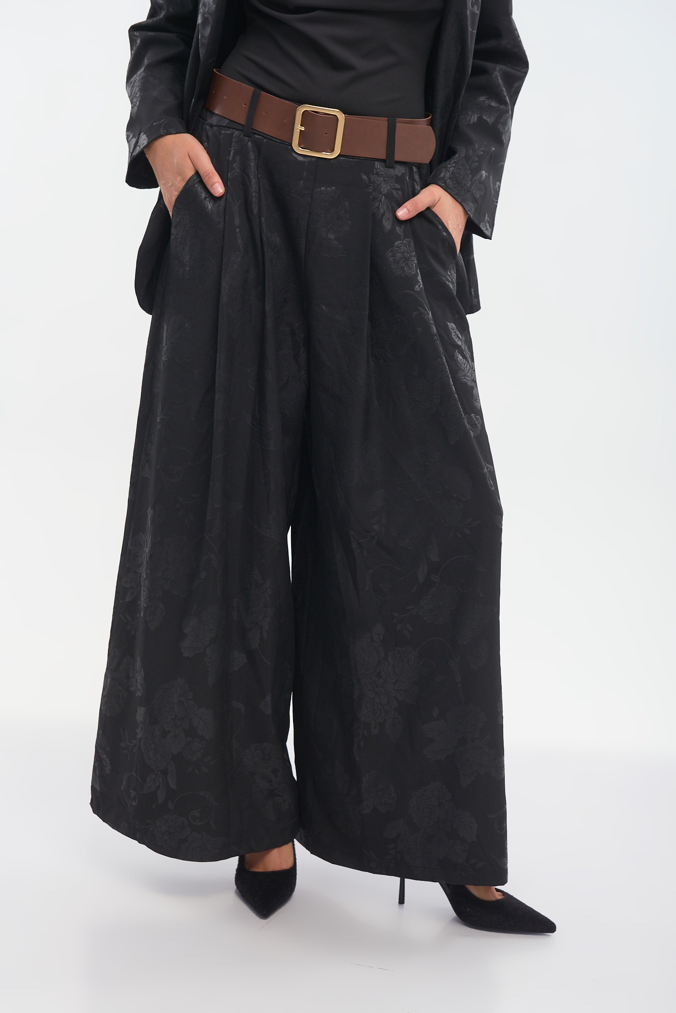 Brocade-Texture Palazzo Pants