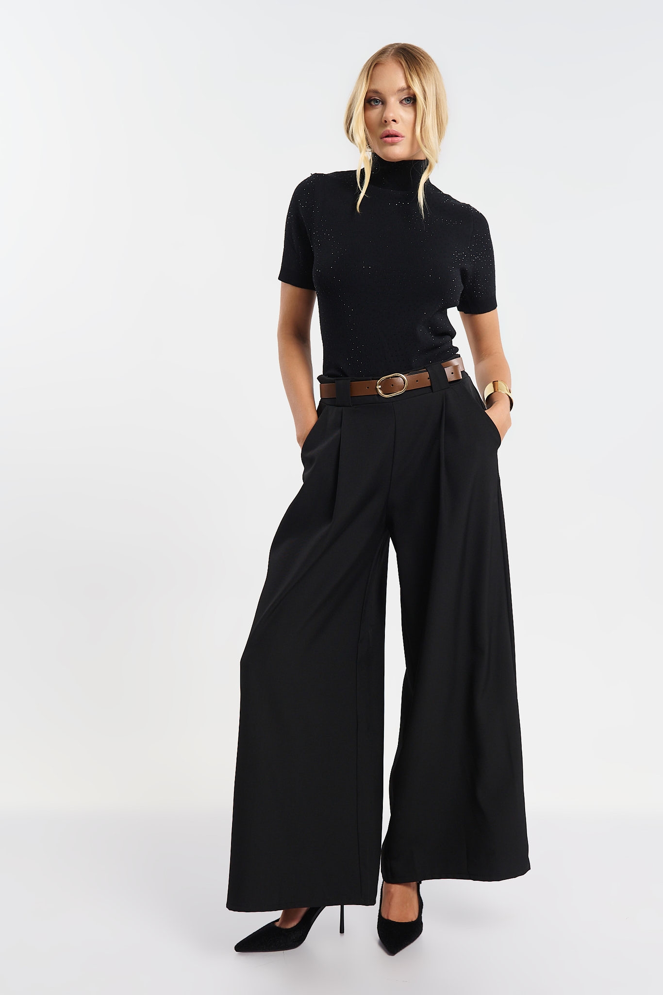 Belted Wide Leg Pants