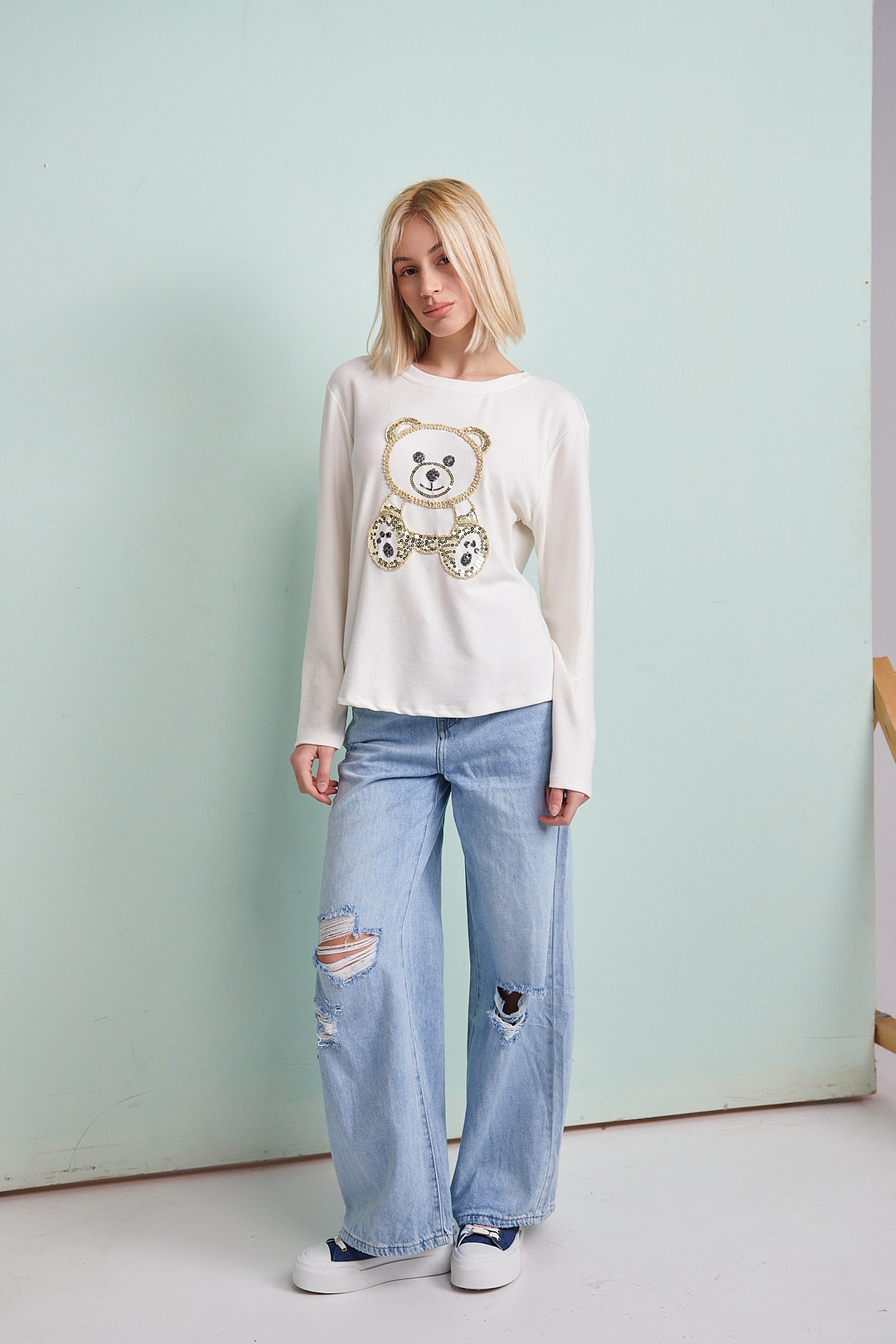 Embroidery Gold Teddy-Bear Blouse