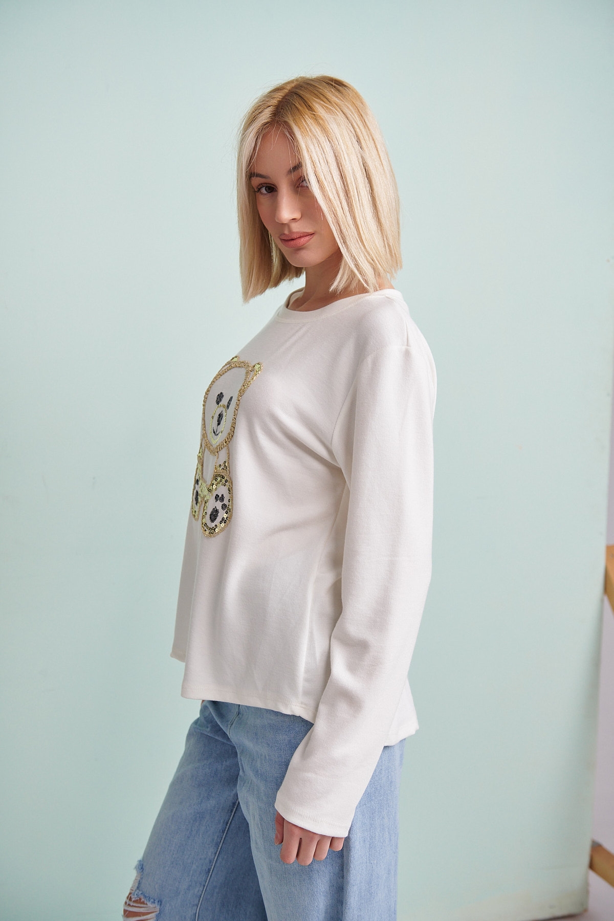 Embroidery Gold Teddy-Bear Blouse