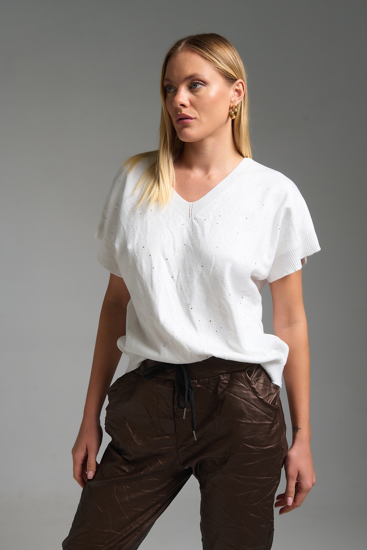 Μπλούζα Κοντομάνικη Πλεκτή Με Γκλίτερ