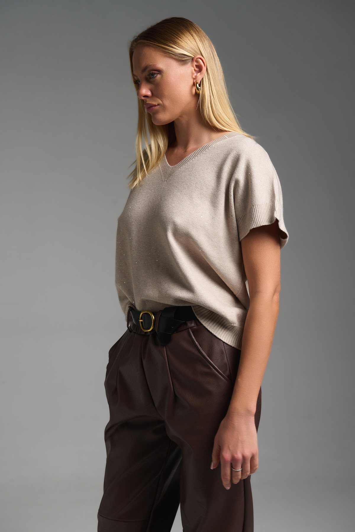 Μπλούζα Κοντομάνικη Πλεκτή Με Γκλίτερ