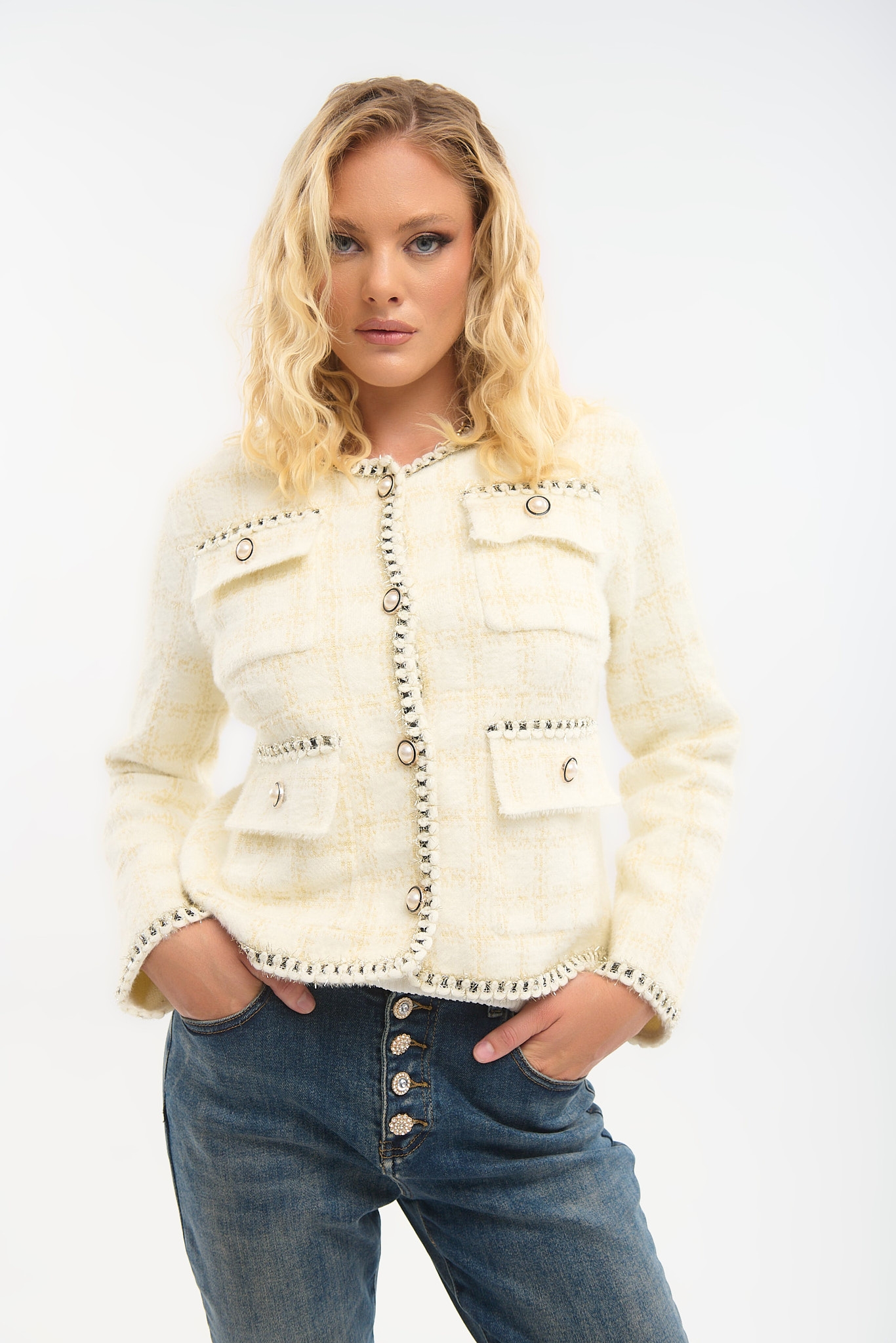 Mao Collar Mohair Jacket – Elegant & Timeless