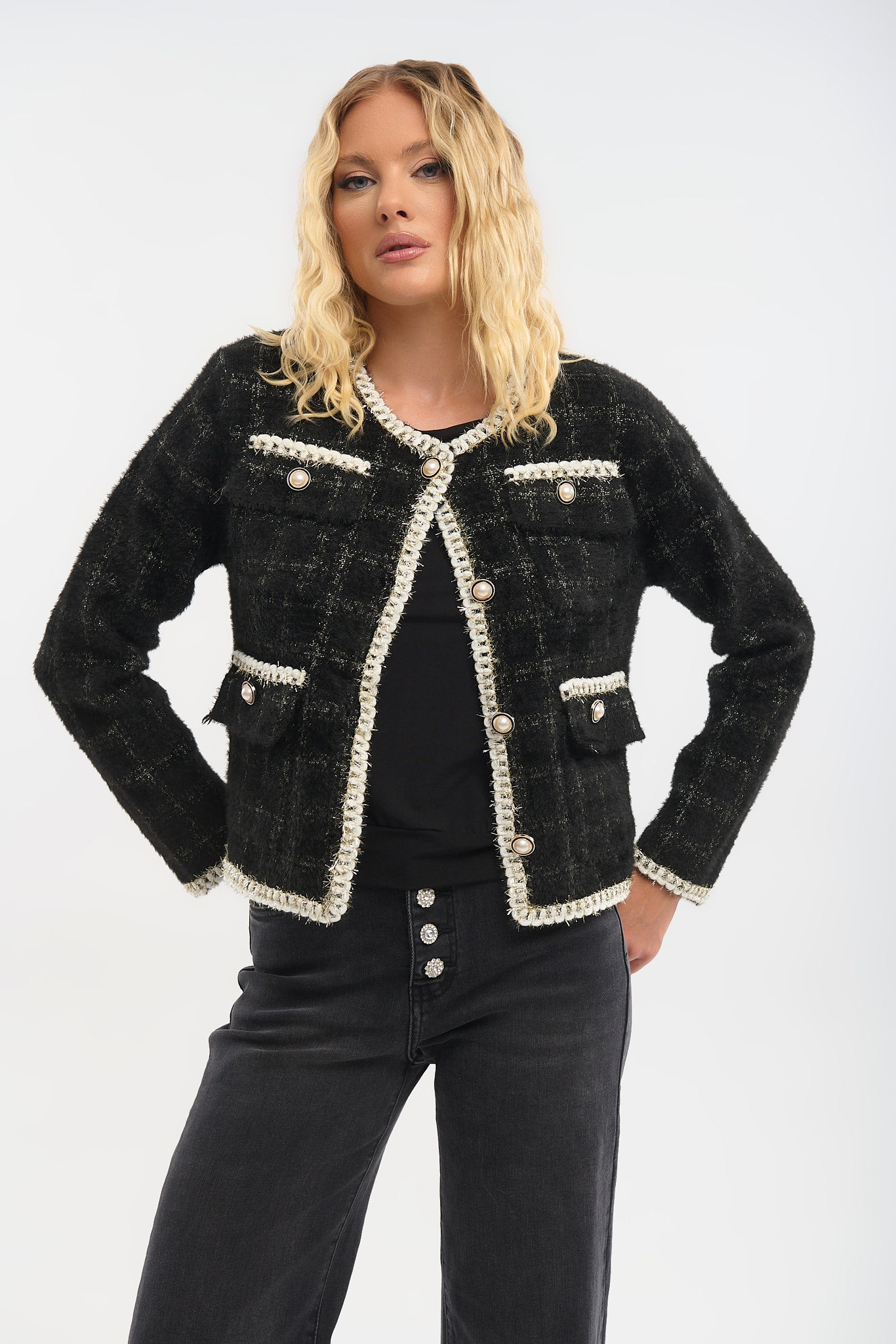 Mao Collar Mohair Jacket – Elegant & Timeless