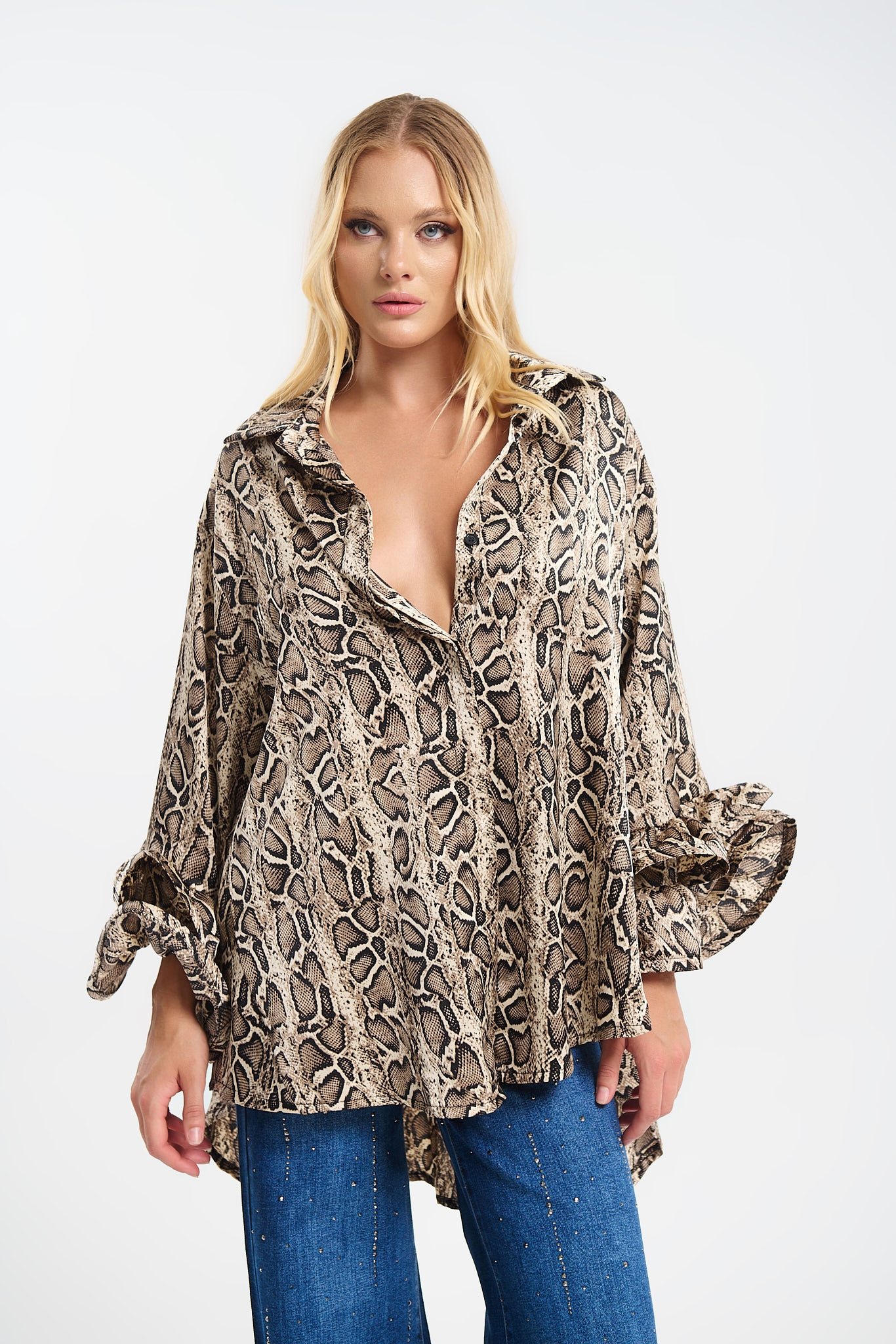 Πουκαμίσα με 3D Μανίκια & Snake Print