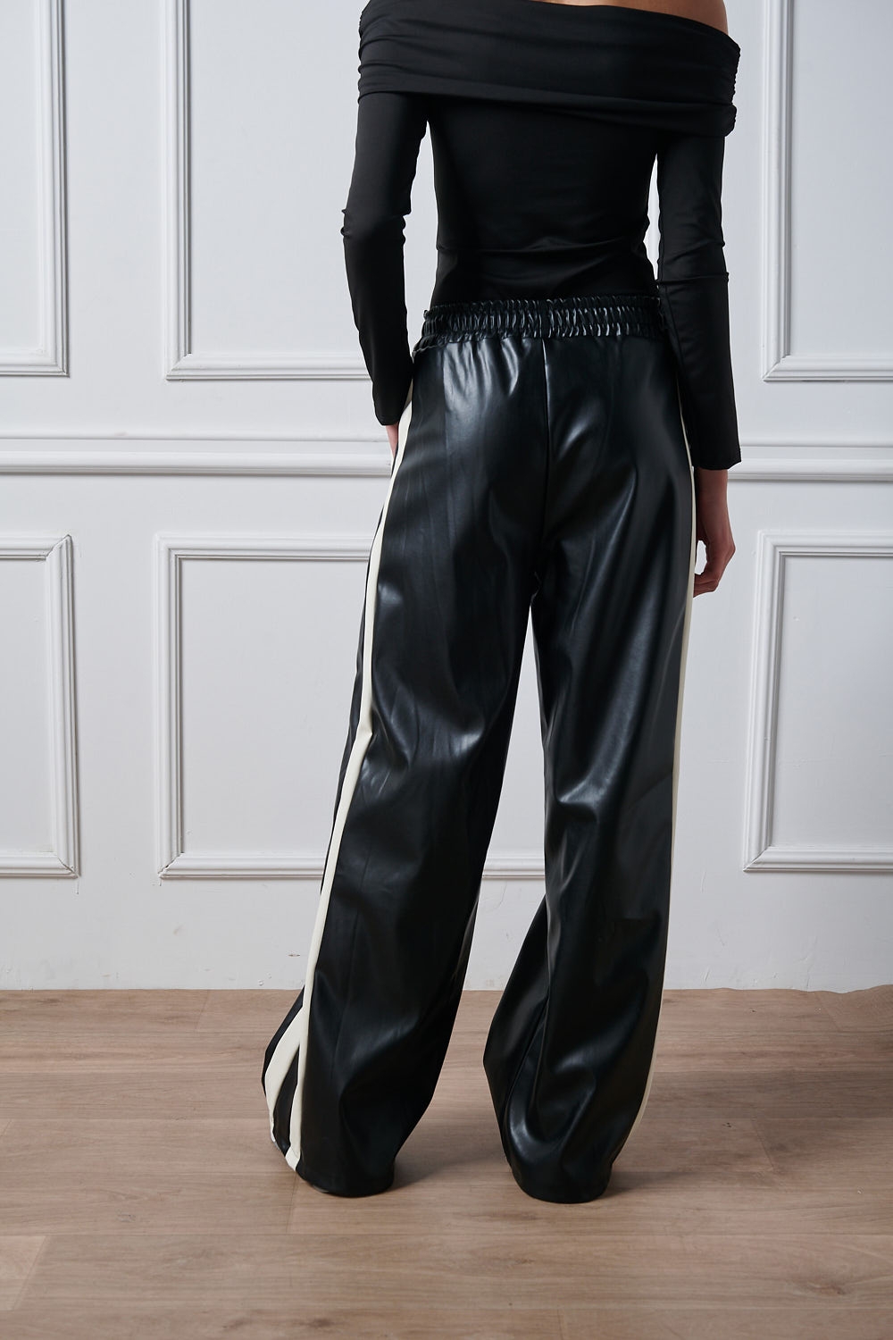 Side Stripped Pu Leather Pants