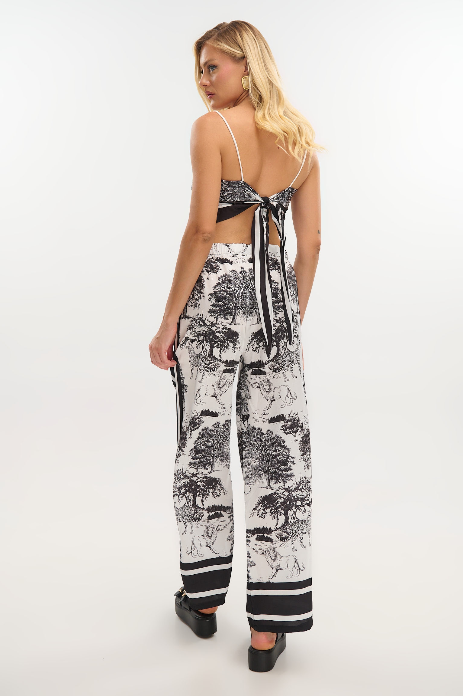 Satin Tiger-Print Scarf Top & Pants Set