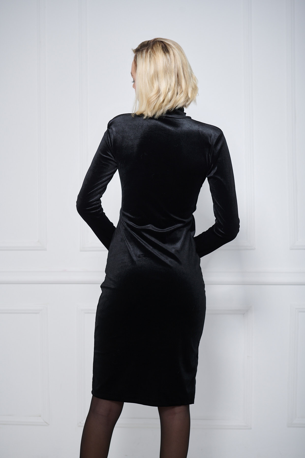 Turtleneck Velvet Midi Dress