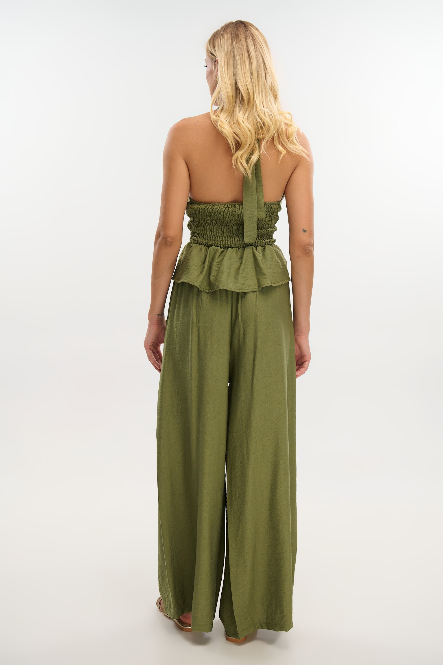 Off-Shoulder Top with Gold Clasp & Pants Set