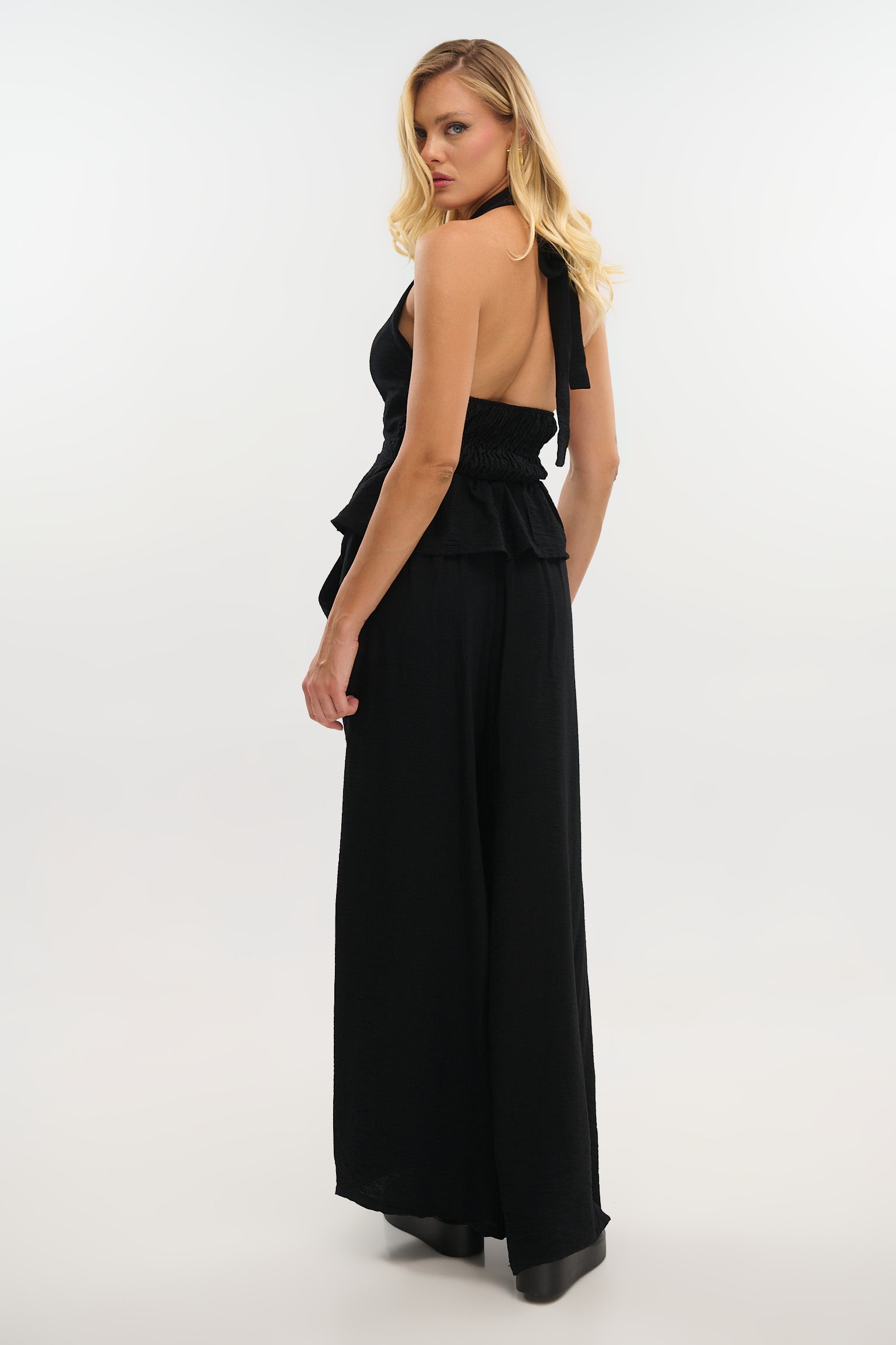 Off-Shoulder Top with Gold Clasp & Pants Set