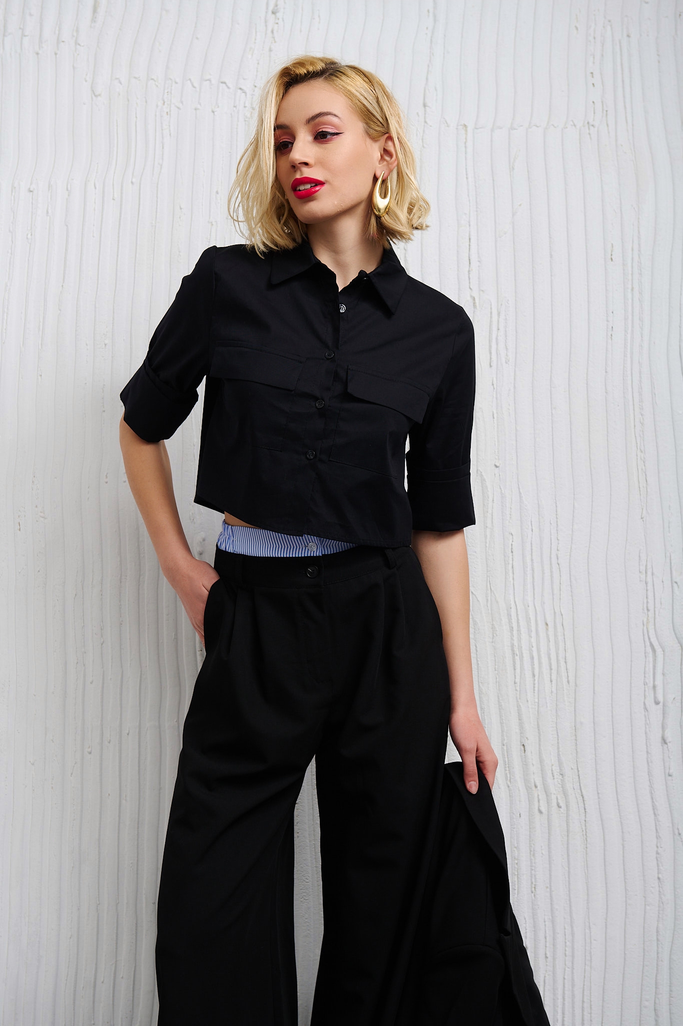 Cropped Pocketed Shirt