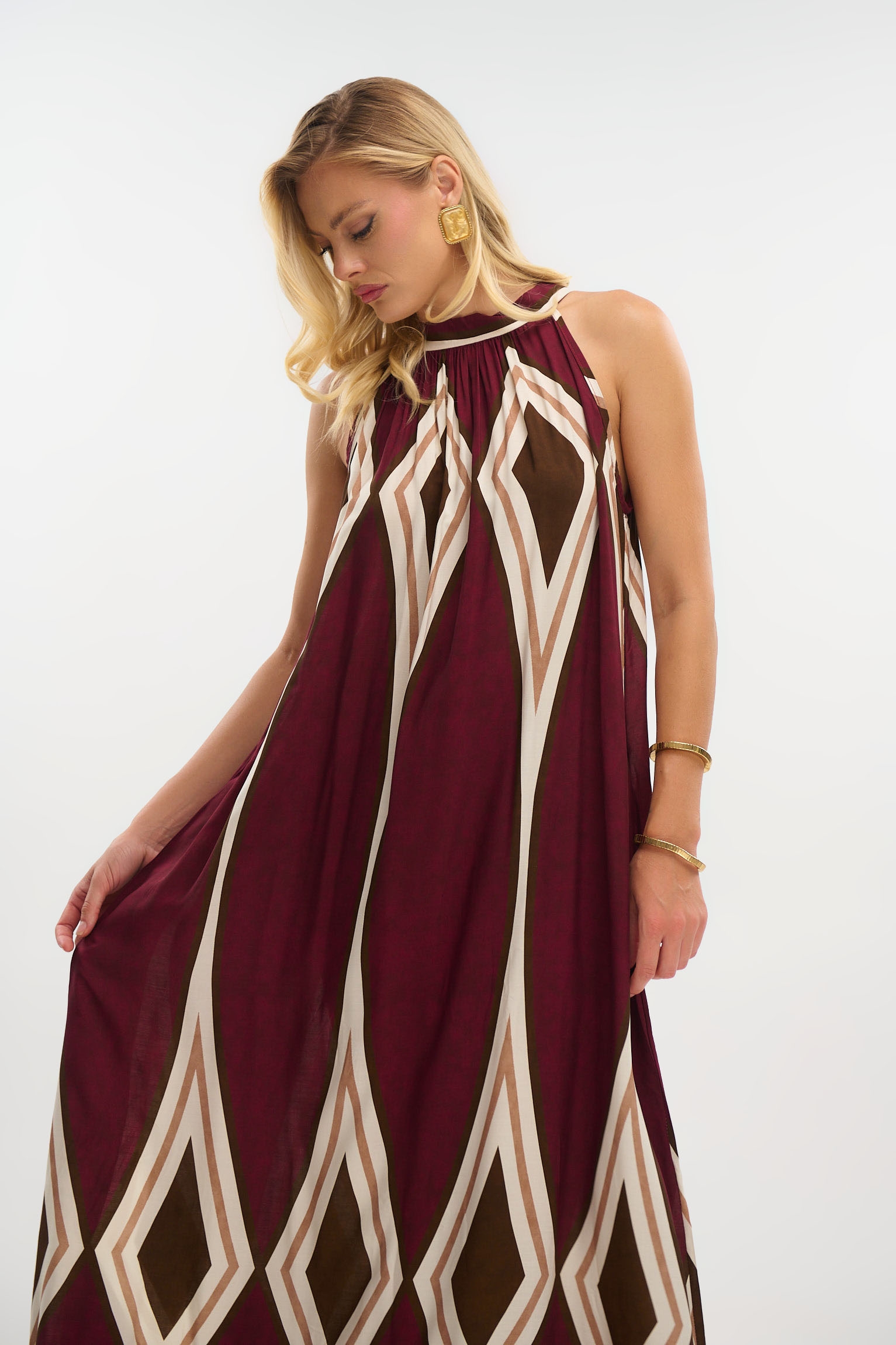 Maxi Halter Dress with Boho Pattern