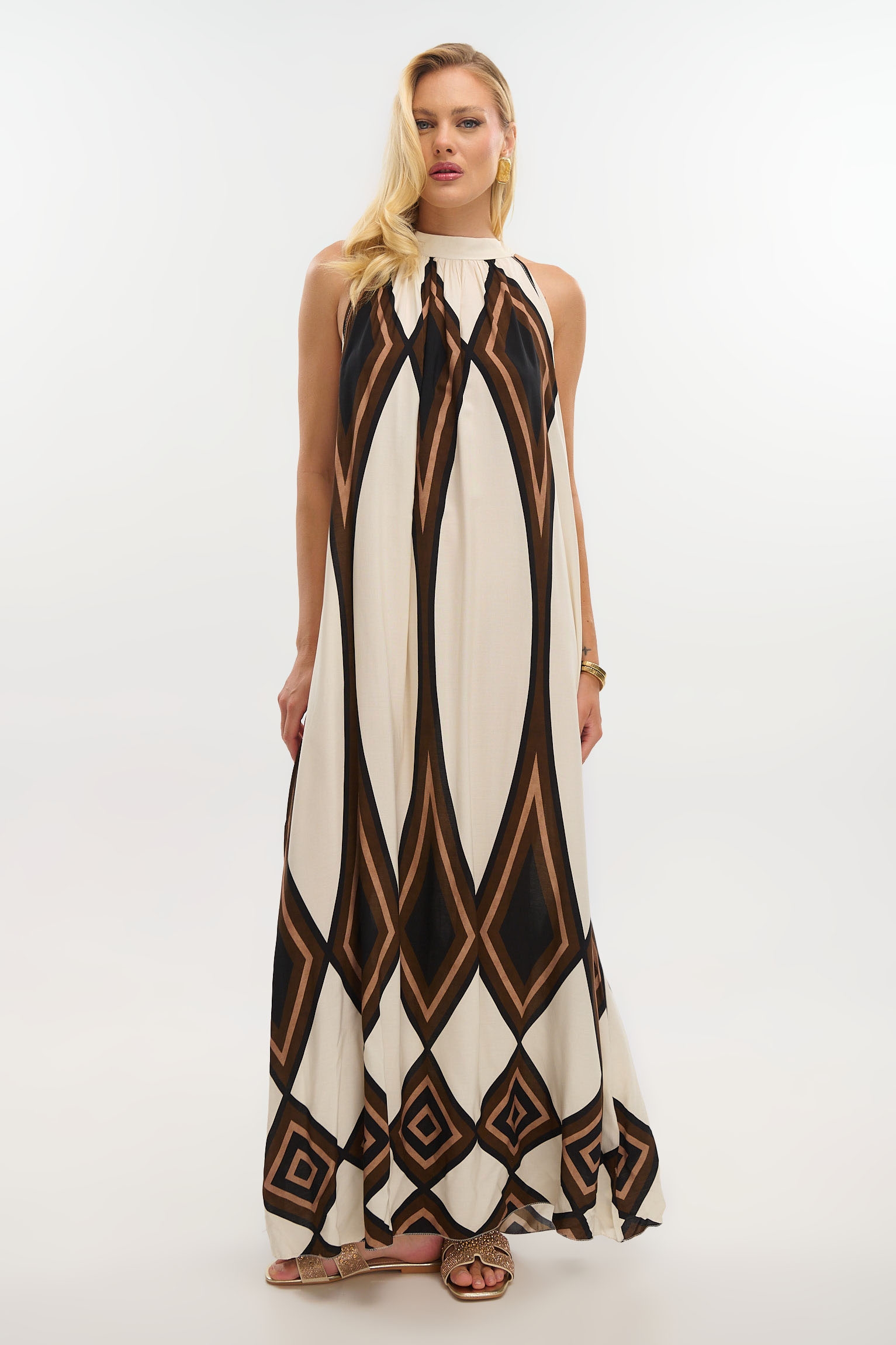 Maxi Halter Dress with Boho Pattern