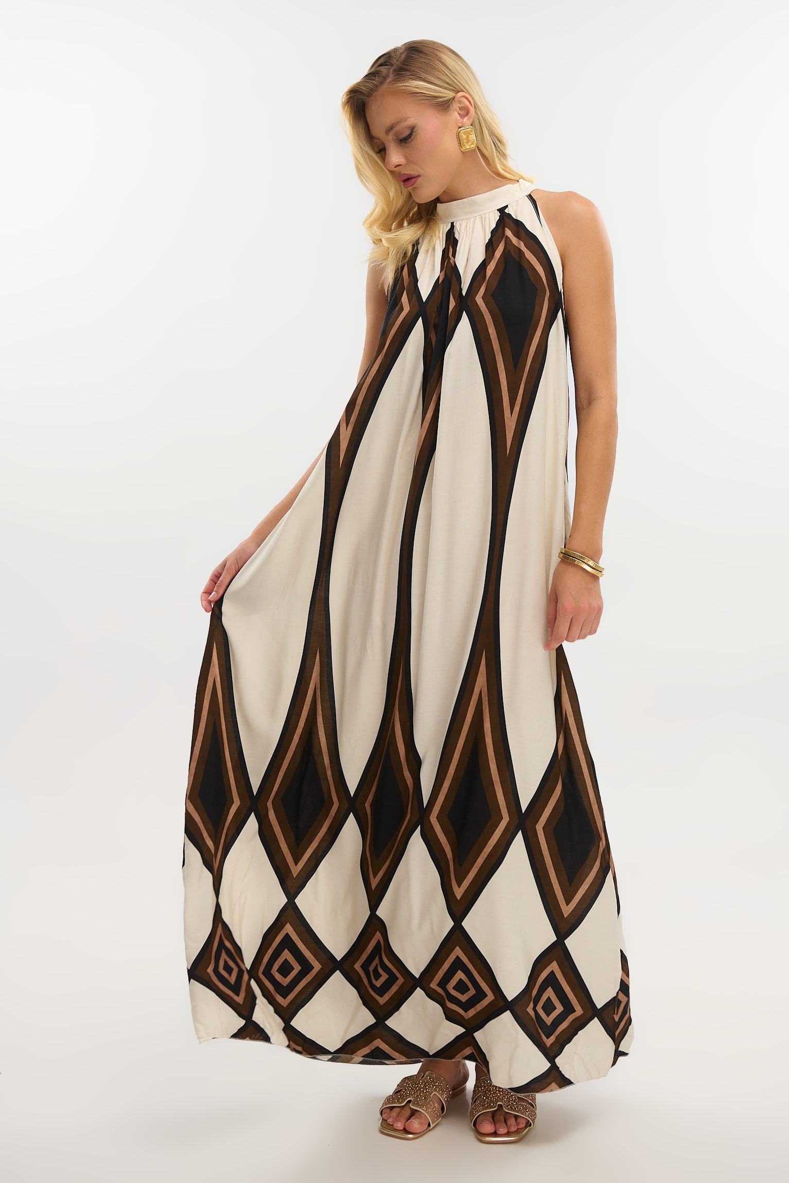 Maxi Halter Dress with Boho Pattern