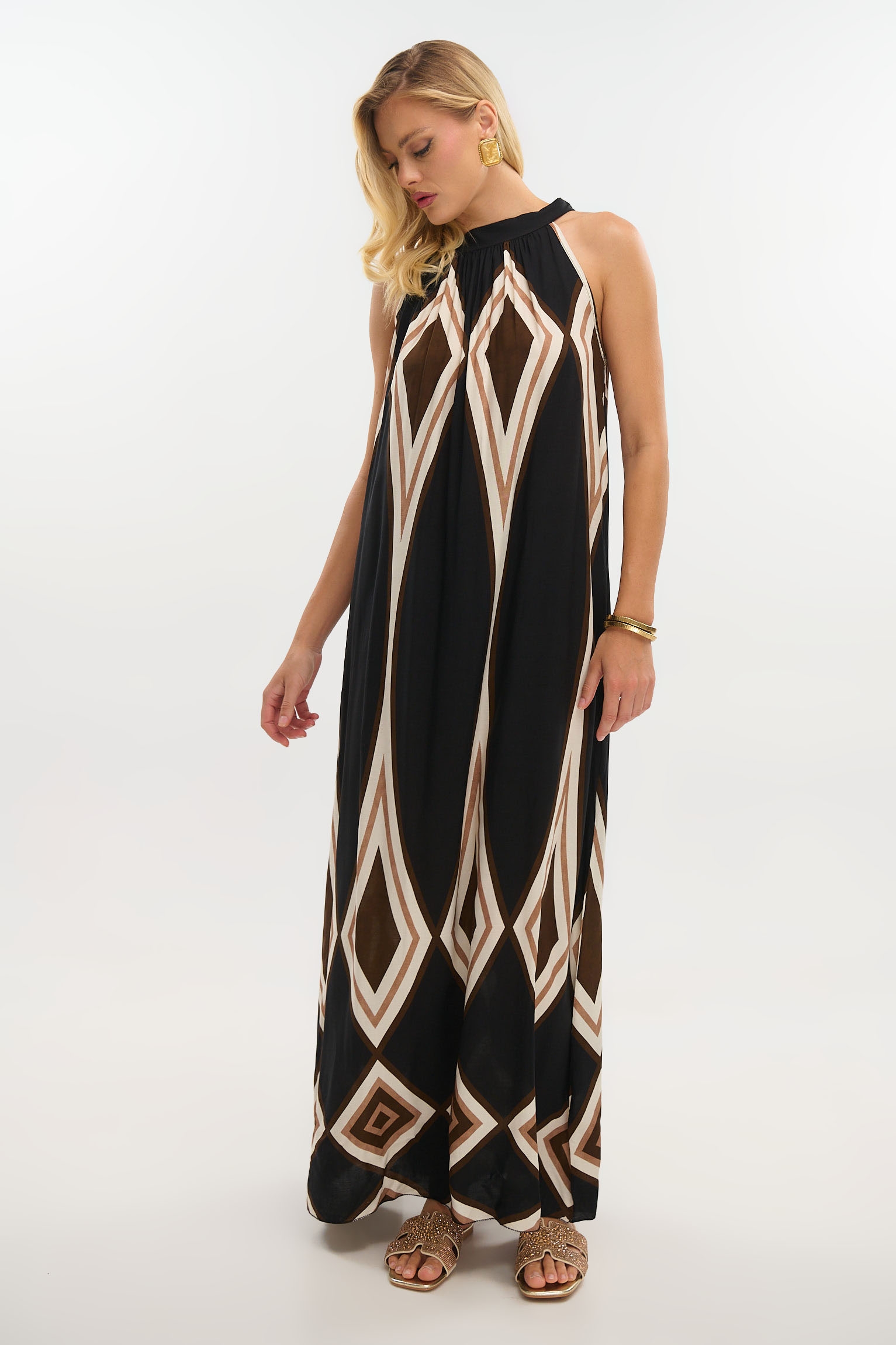 Maxi Halter Dress with Boho Pattern