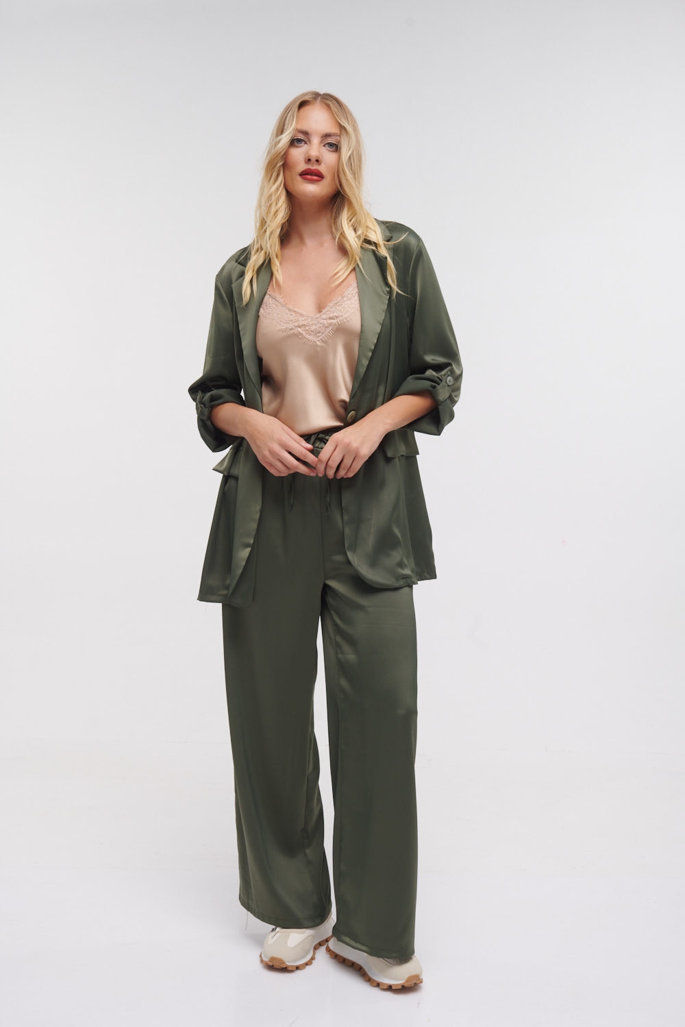 Satin Wide Pants & Blazer Set