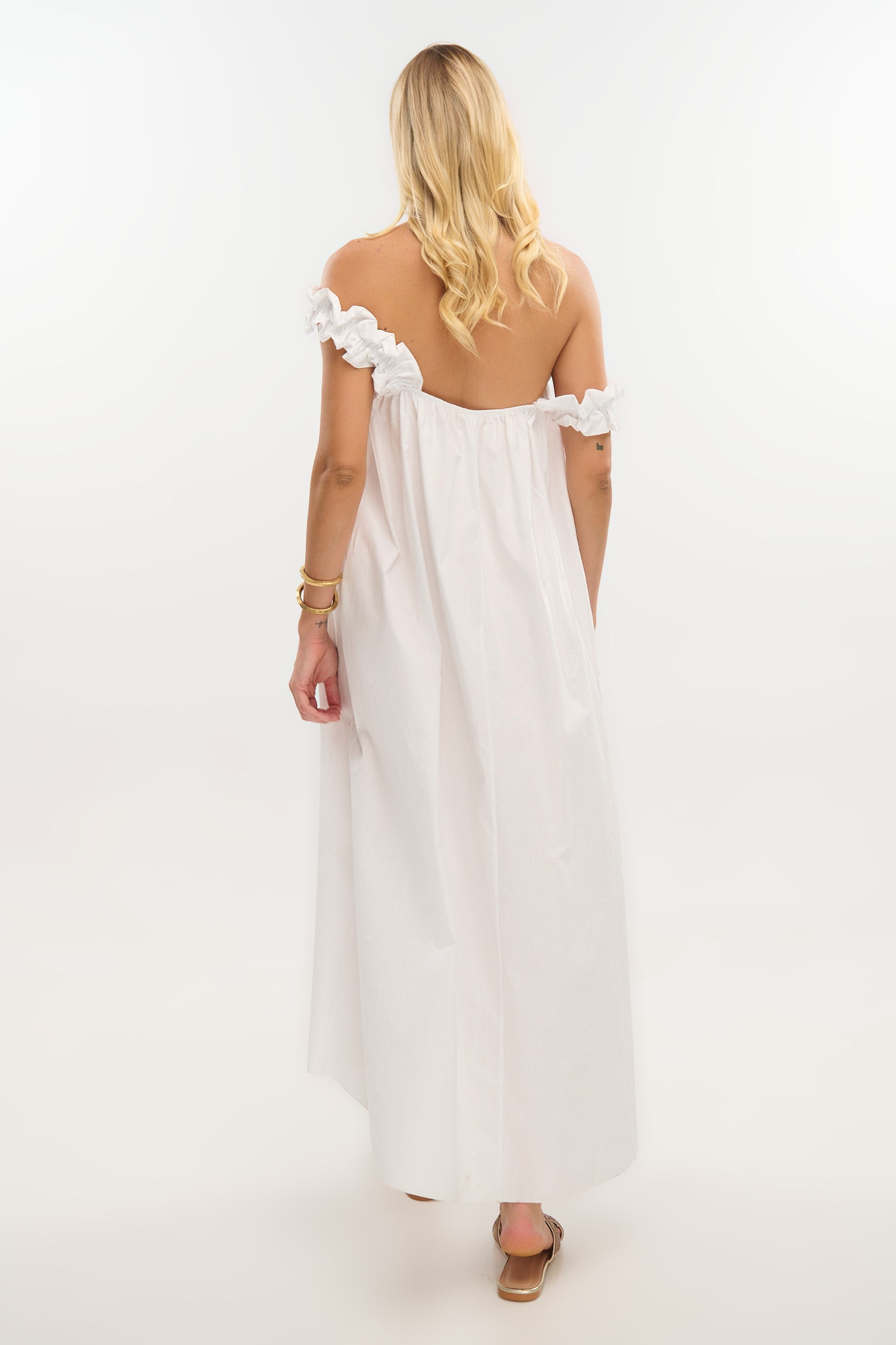 Maxi Poplin Dress with Gathered Straps