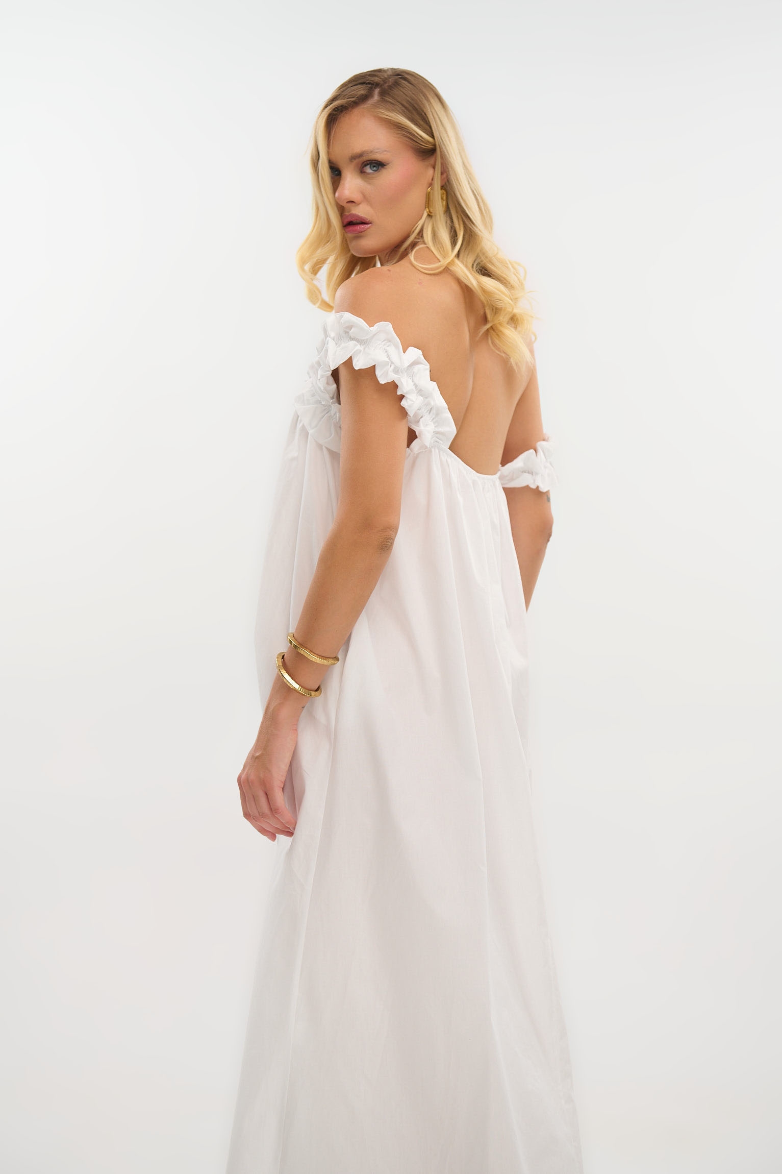 Maxi Poplin Dress with Gathered Straps