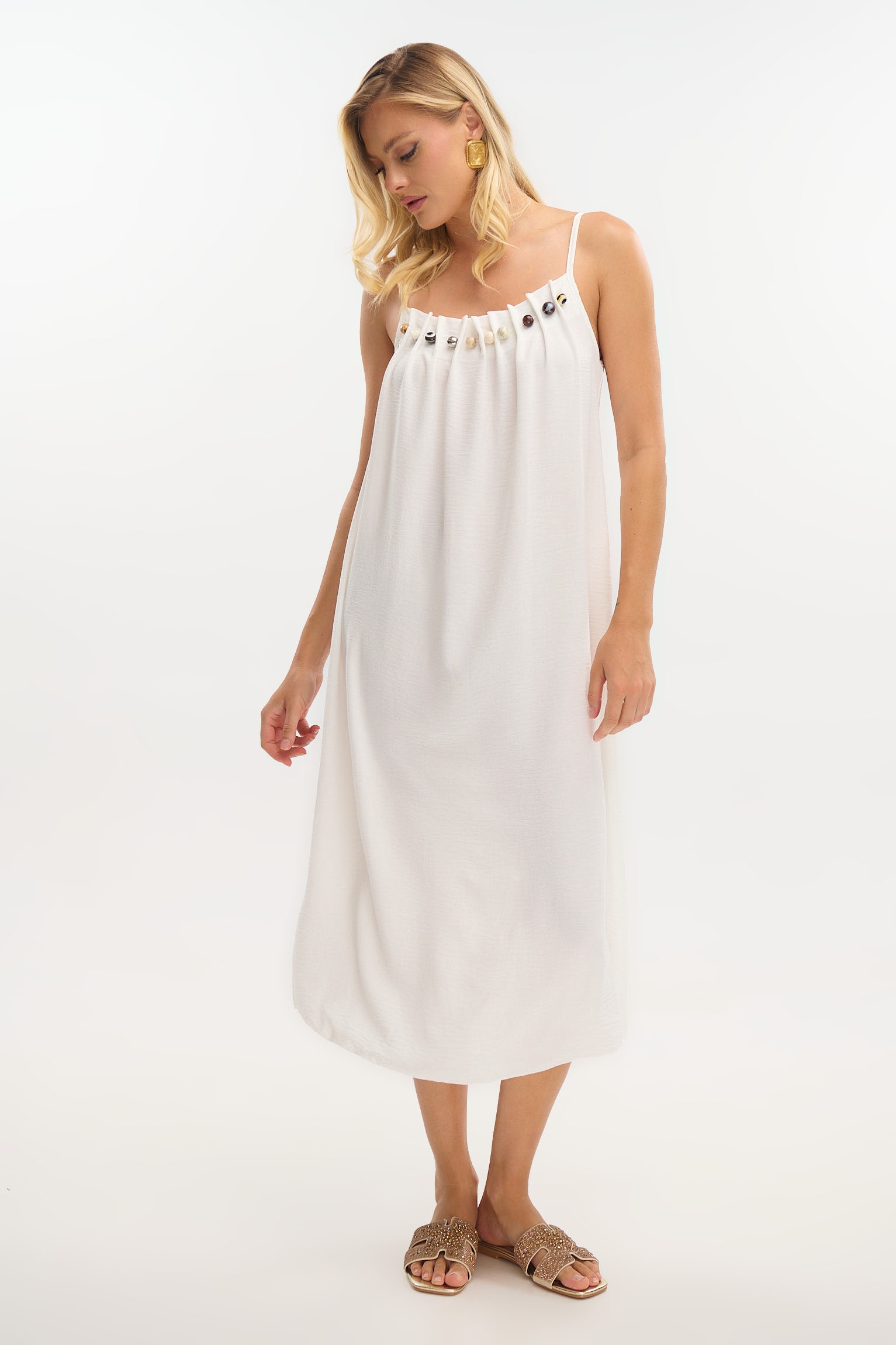 Ethnic Beaded Maxi Crepe Dress