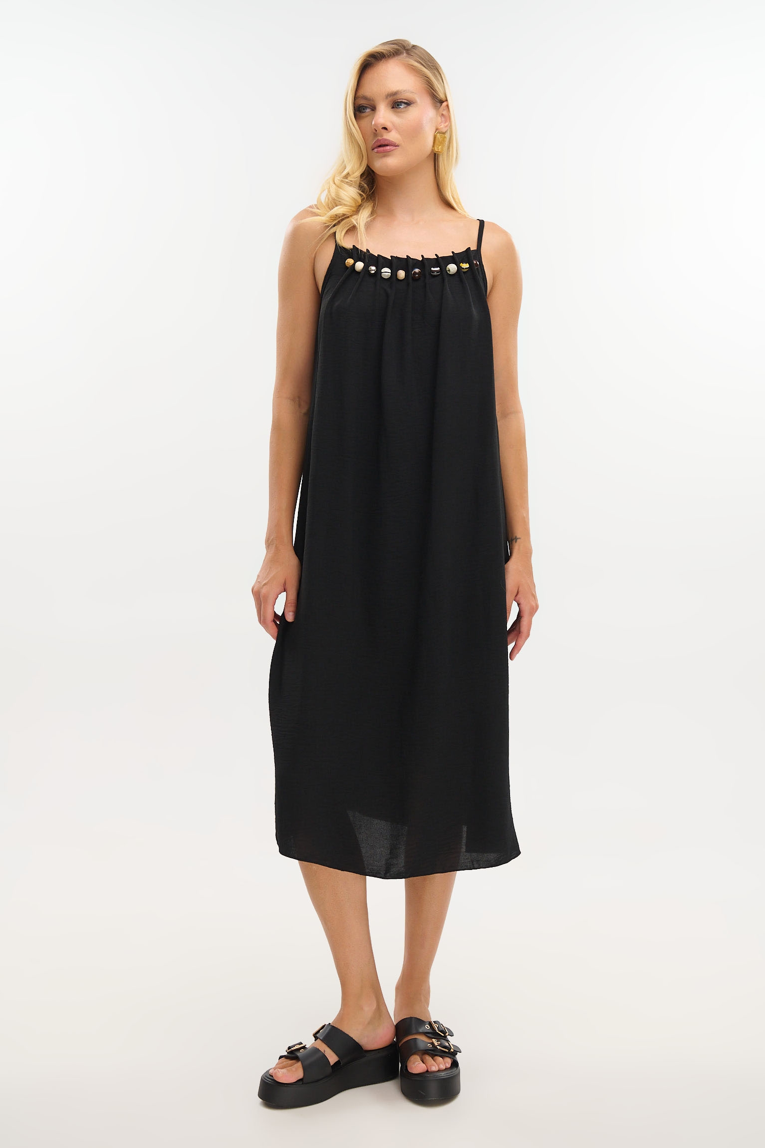 Ethnic Beaded Maxi Crepe Dress