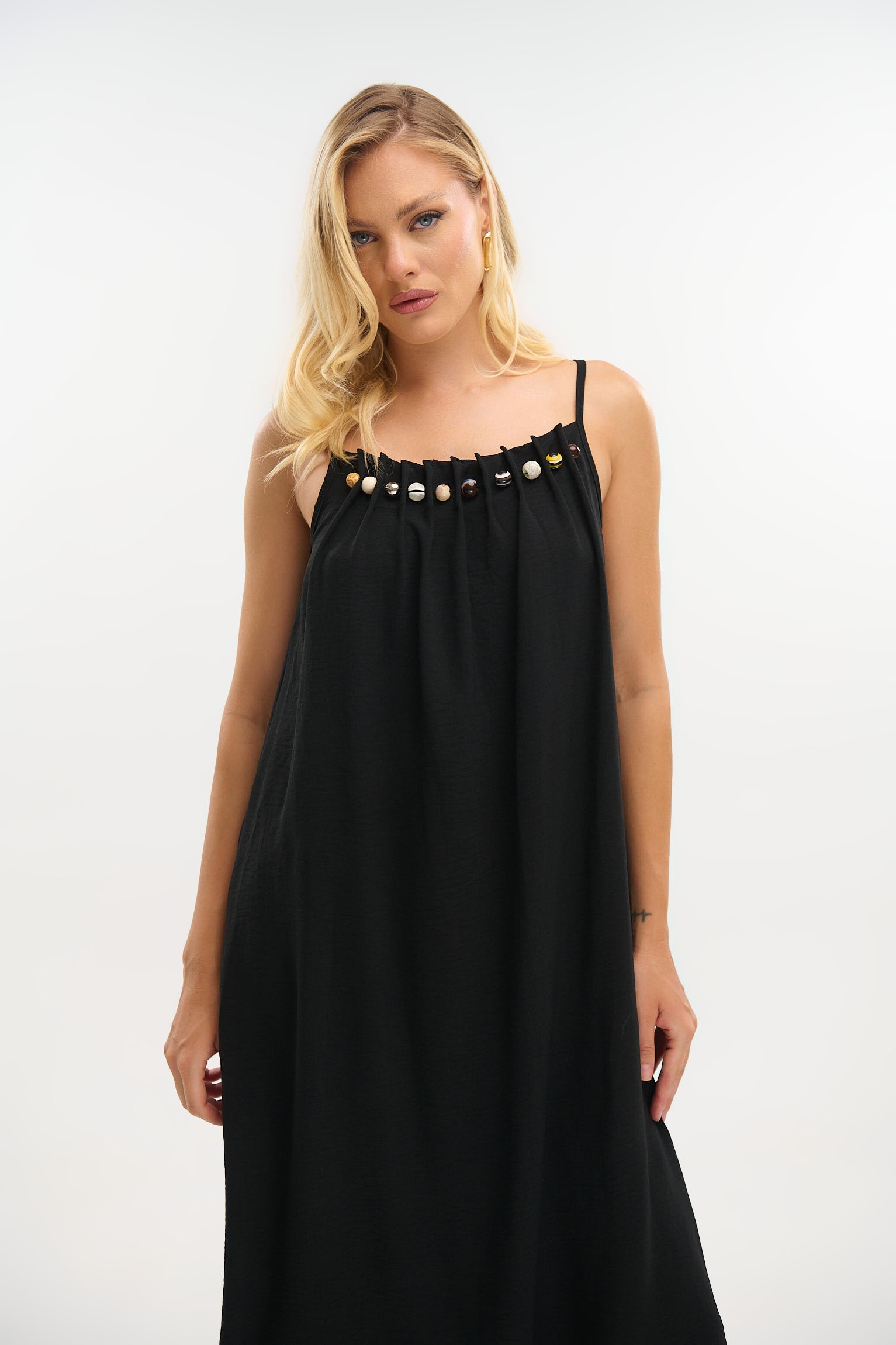 Ethnic Beaded Maxi Crepe Dress