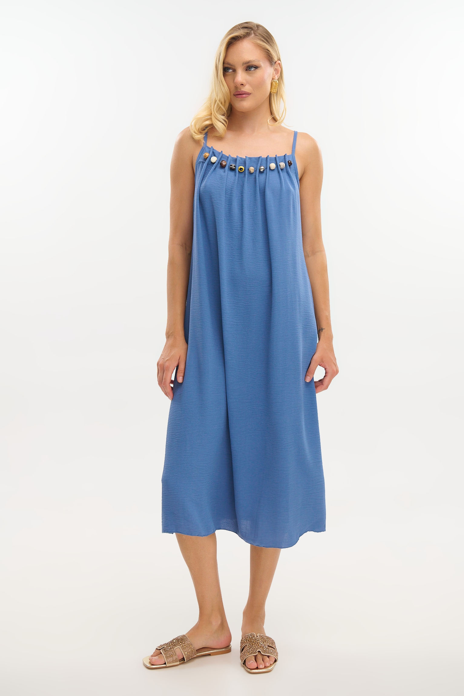 Ethnic Beaded Maxi Crepe Dress