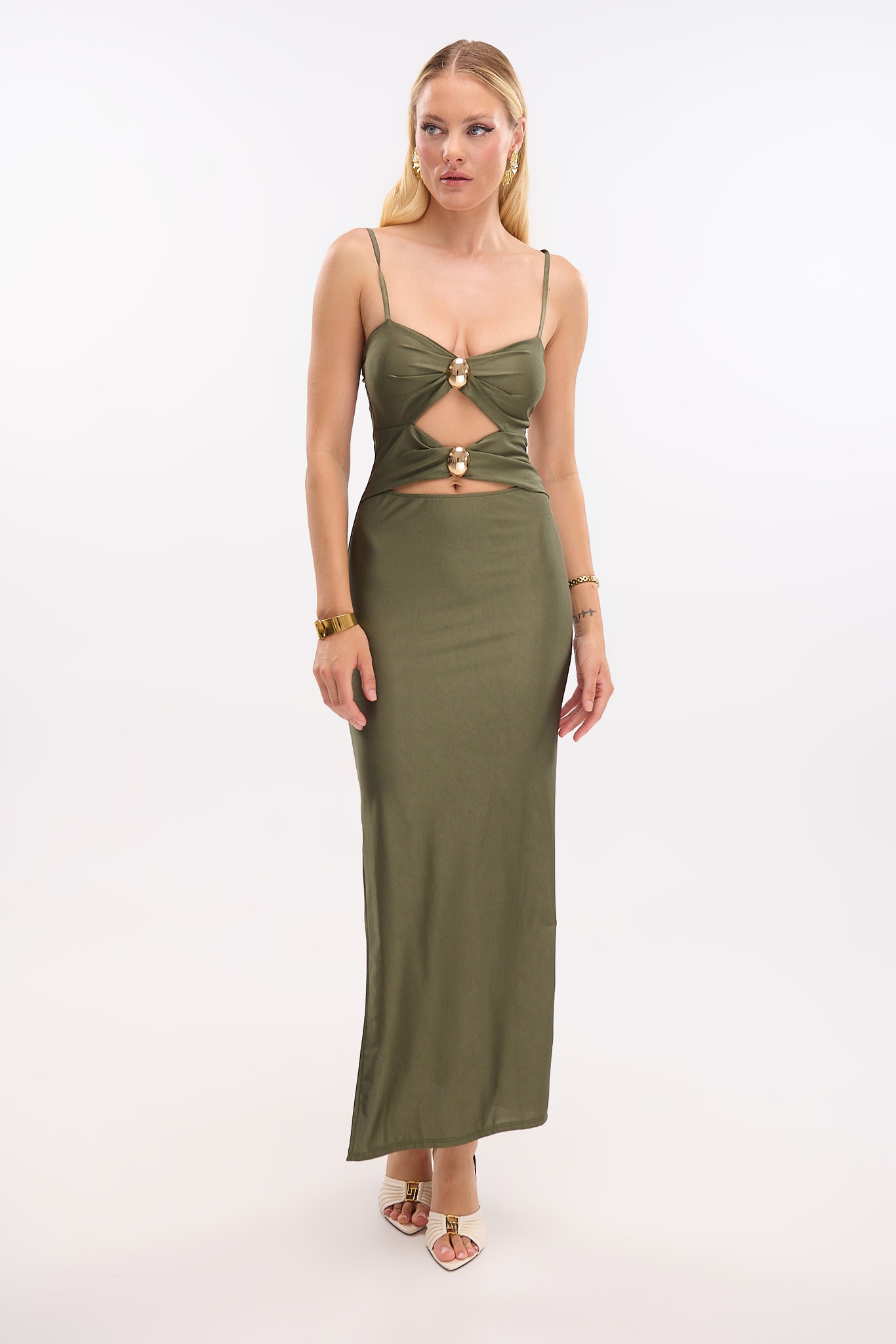 Gold Detailed Midi Dress