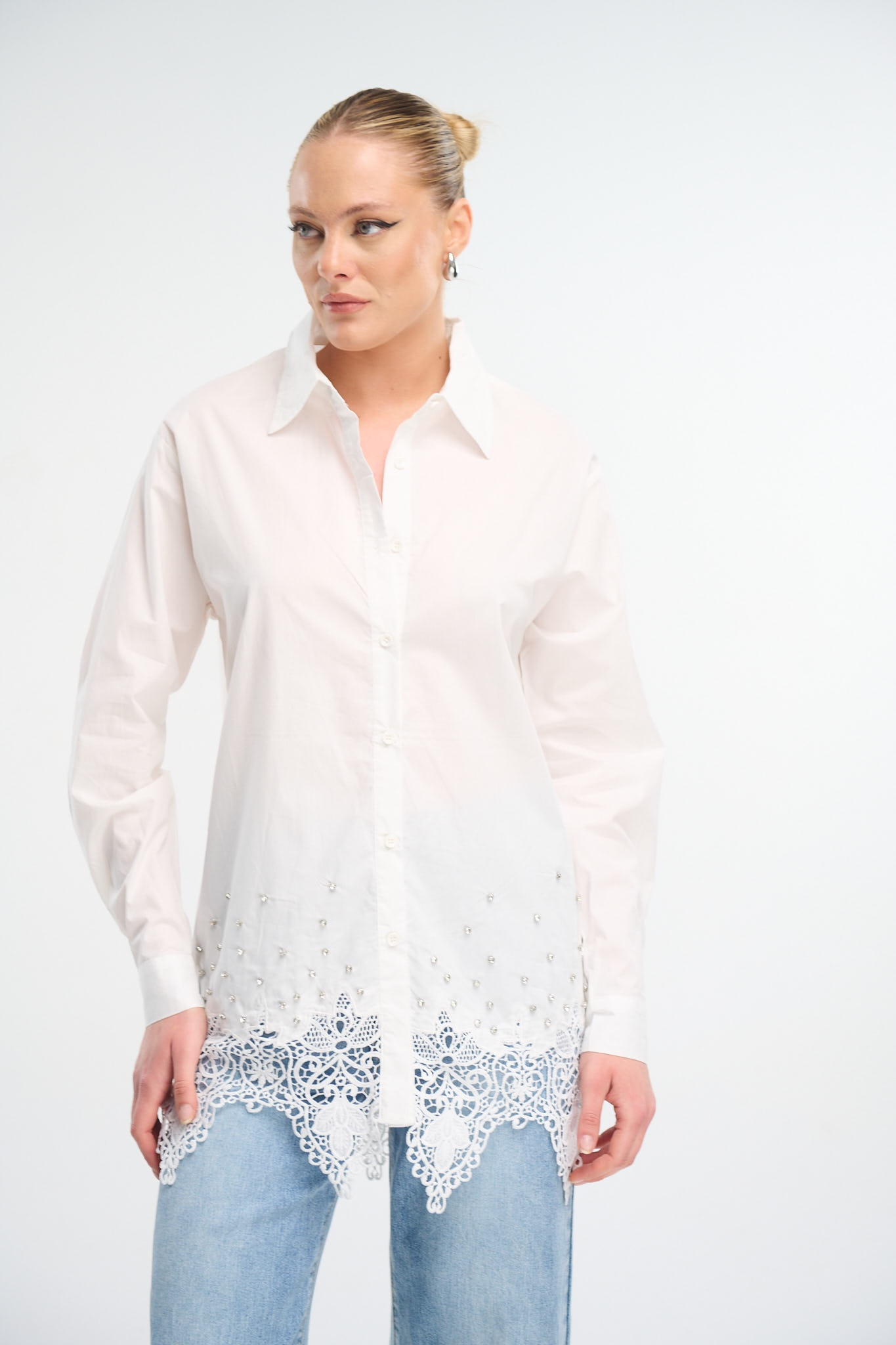 Rhinestoned Laceworked  Shirt