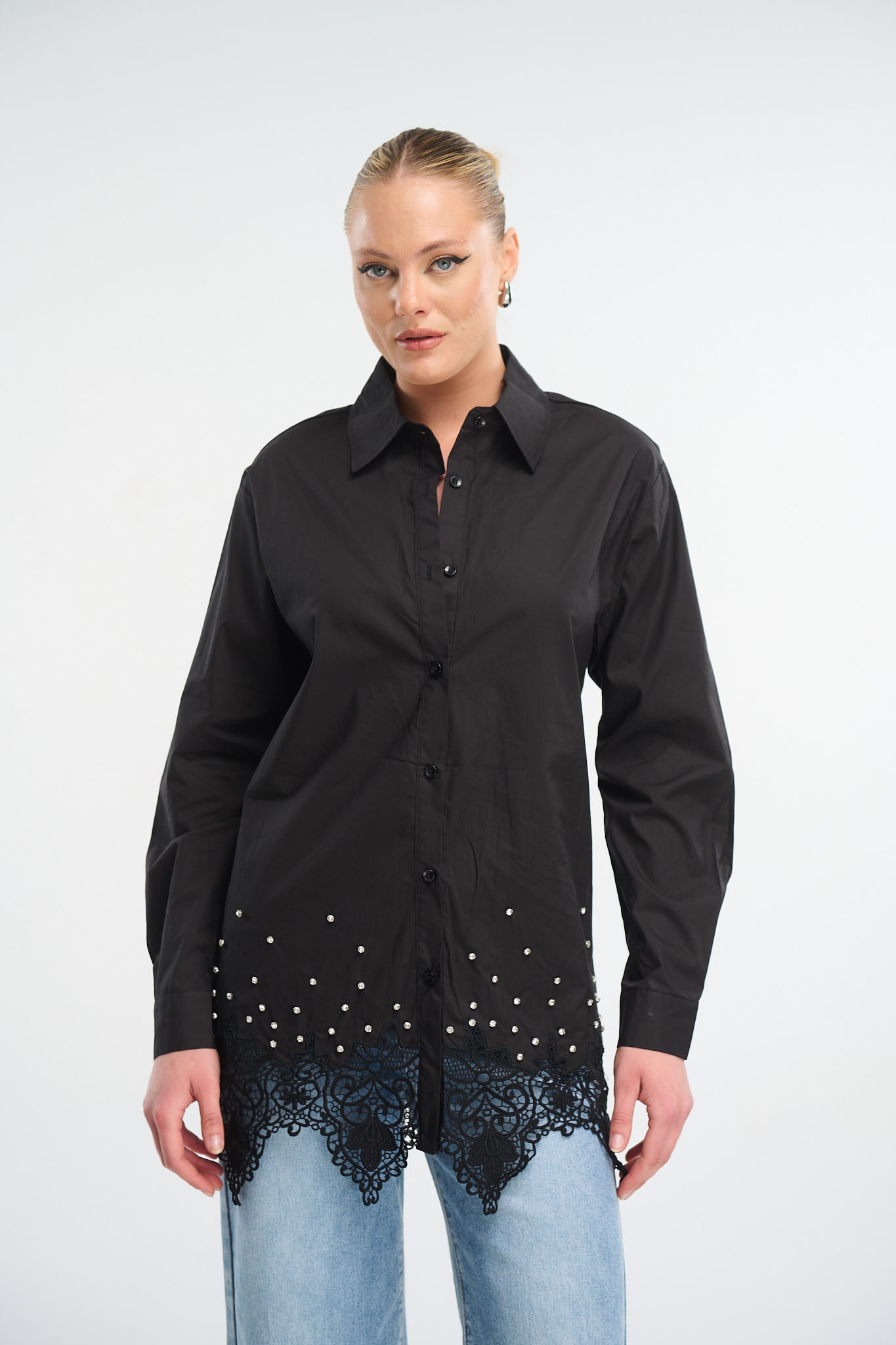 Rhinestoned Laceworked  Shirt