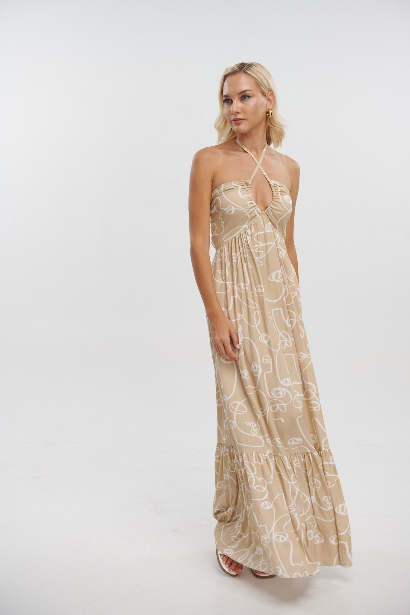 Bow Back Face Printed Maxi Dress