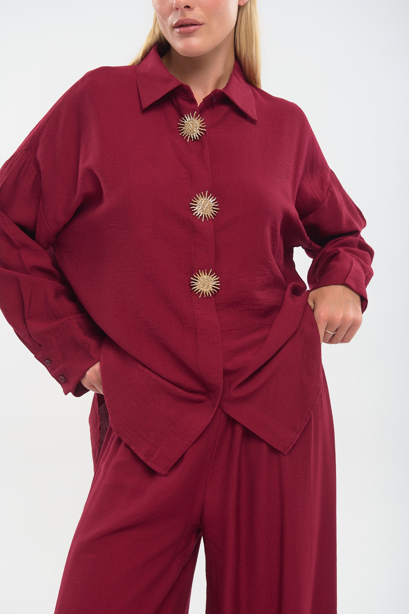 Shirt & Trousers Set with Decorative Buttons