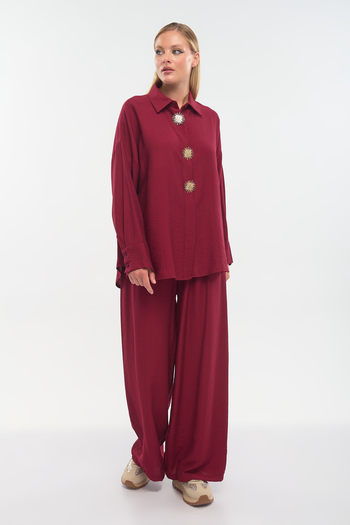 Shirt & Trousers Set with Decorative Buttons