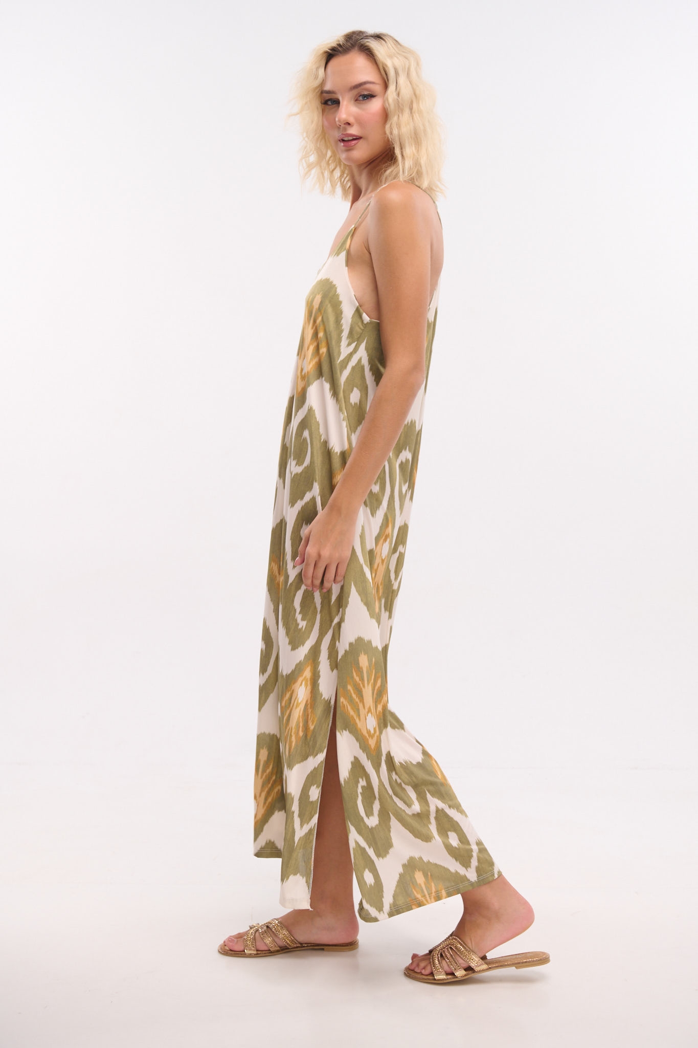 Hieroglyphic Printed Strapped Maxi Dress