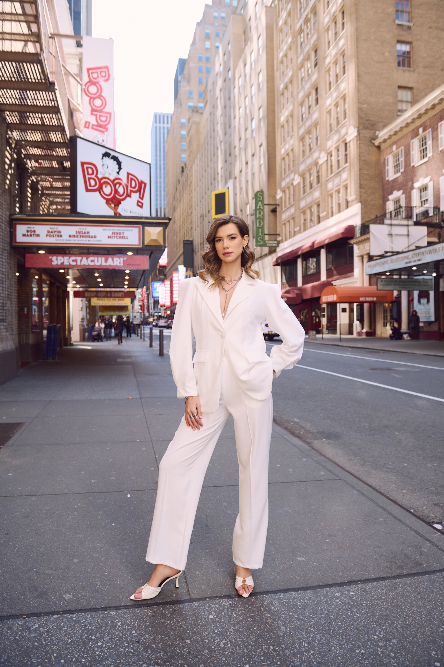 Set Puffed Sleeves Blazer & Wide Pants