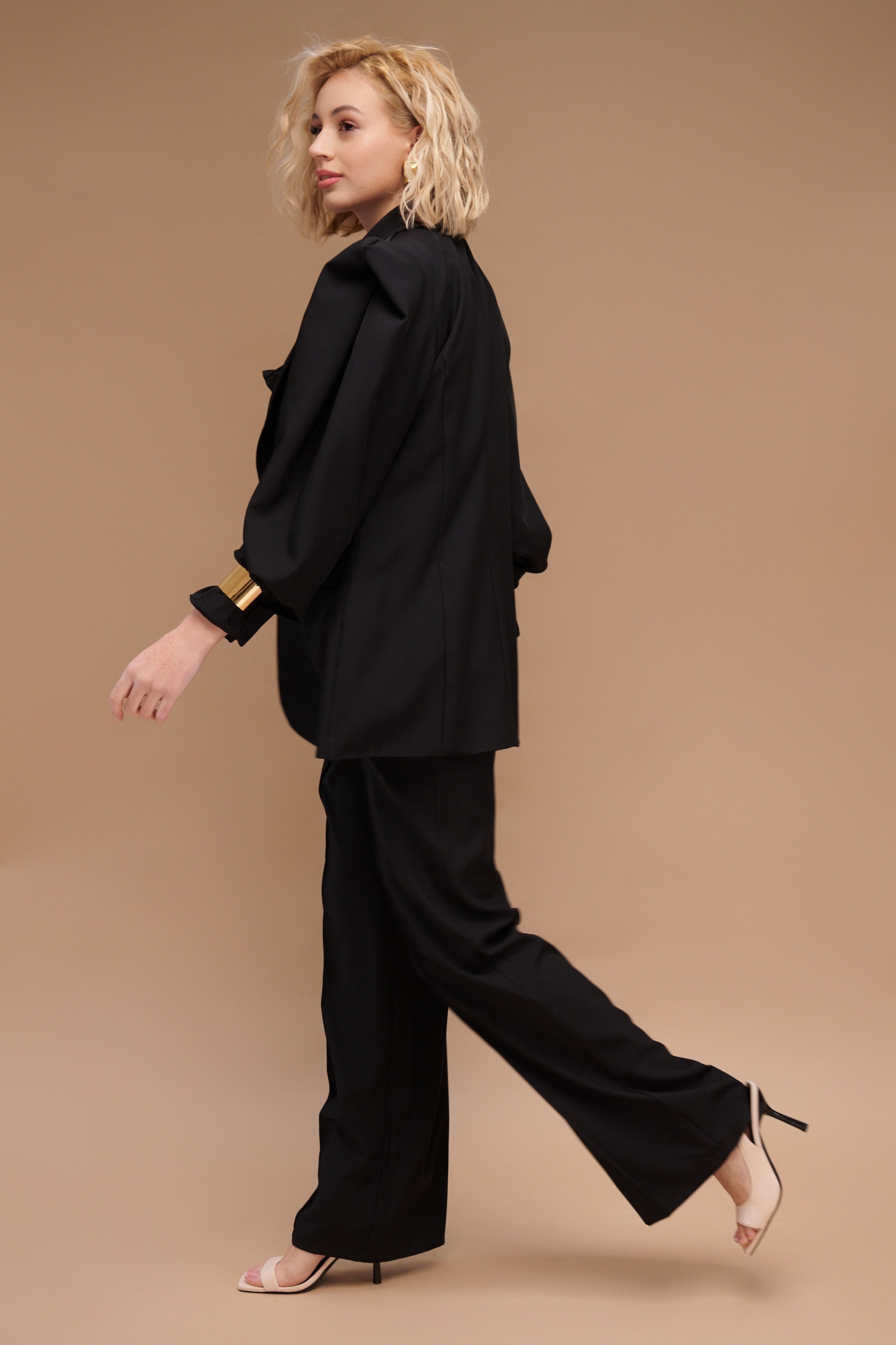 Set Puffed Sleeves Blazer & Wide Pants