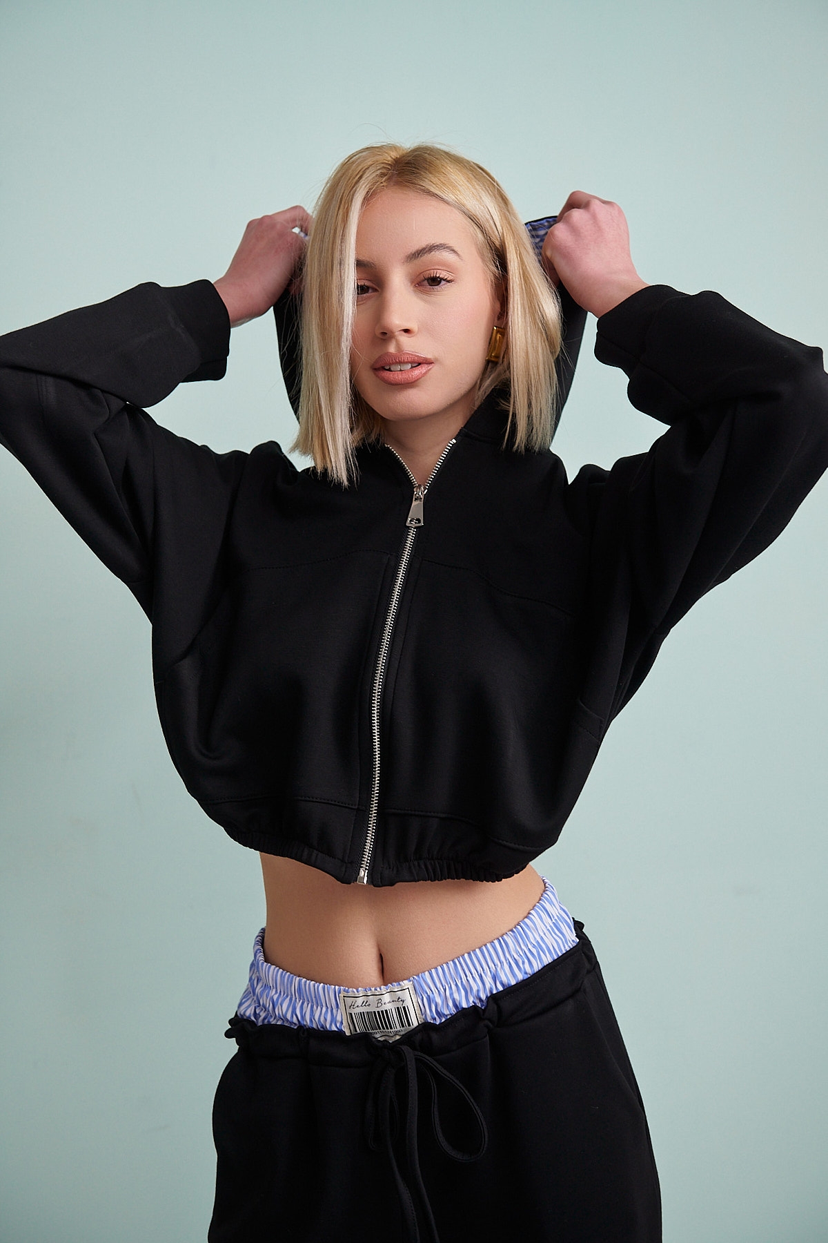 Striped Detail Set Wide Pants & Hoodie