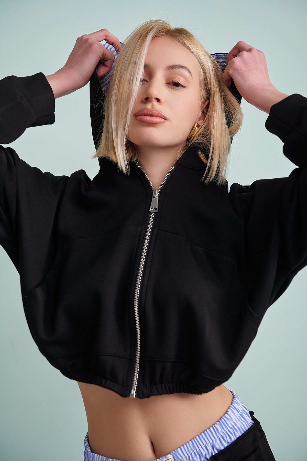 Striped Detail Set Wide Pants & Hoodie