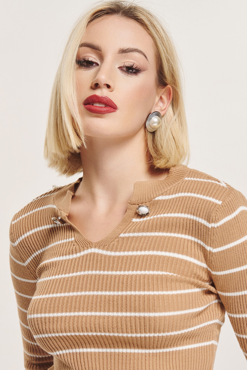 Buttoned Collar Striped Blouse