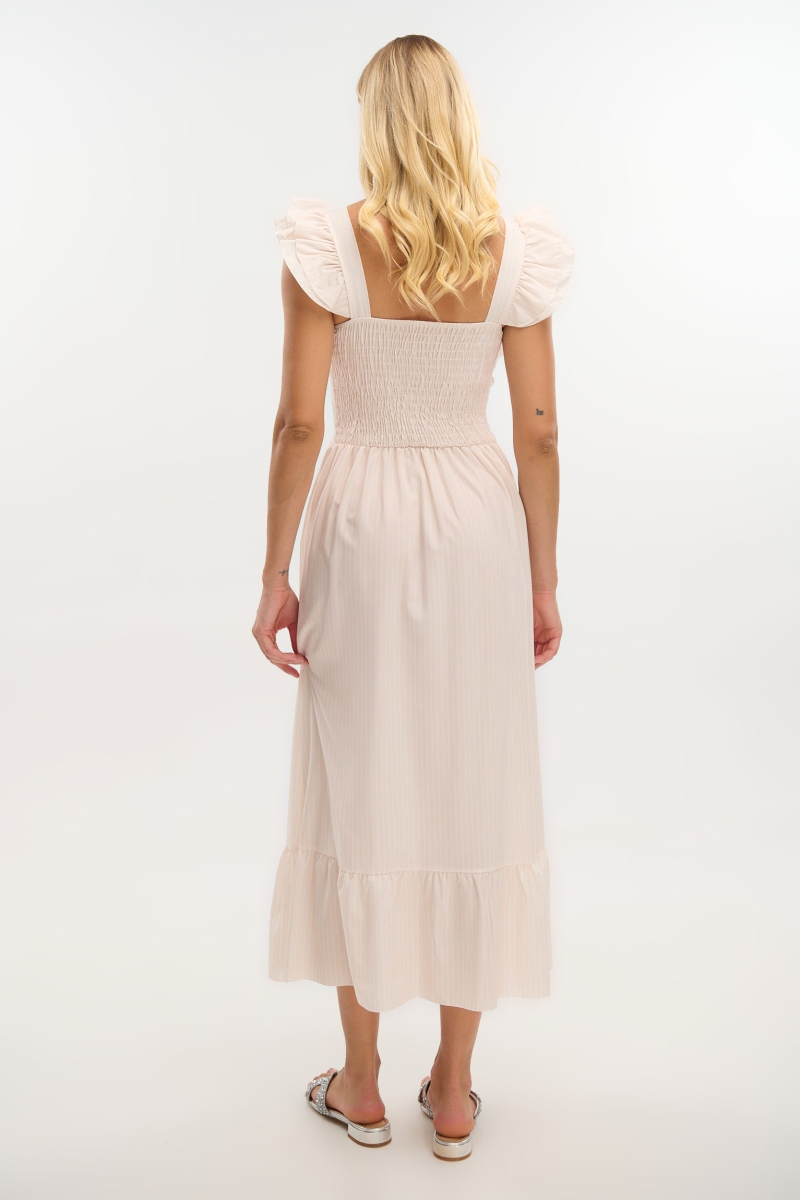 Striped Maxi Dress with Buttons & Ruffled Straps