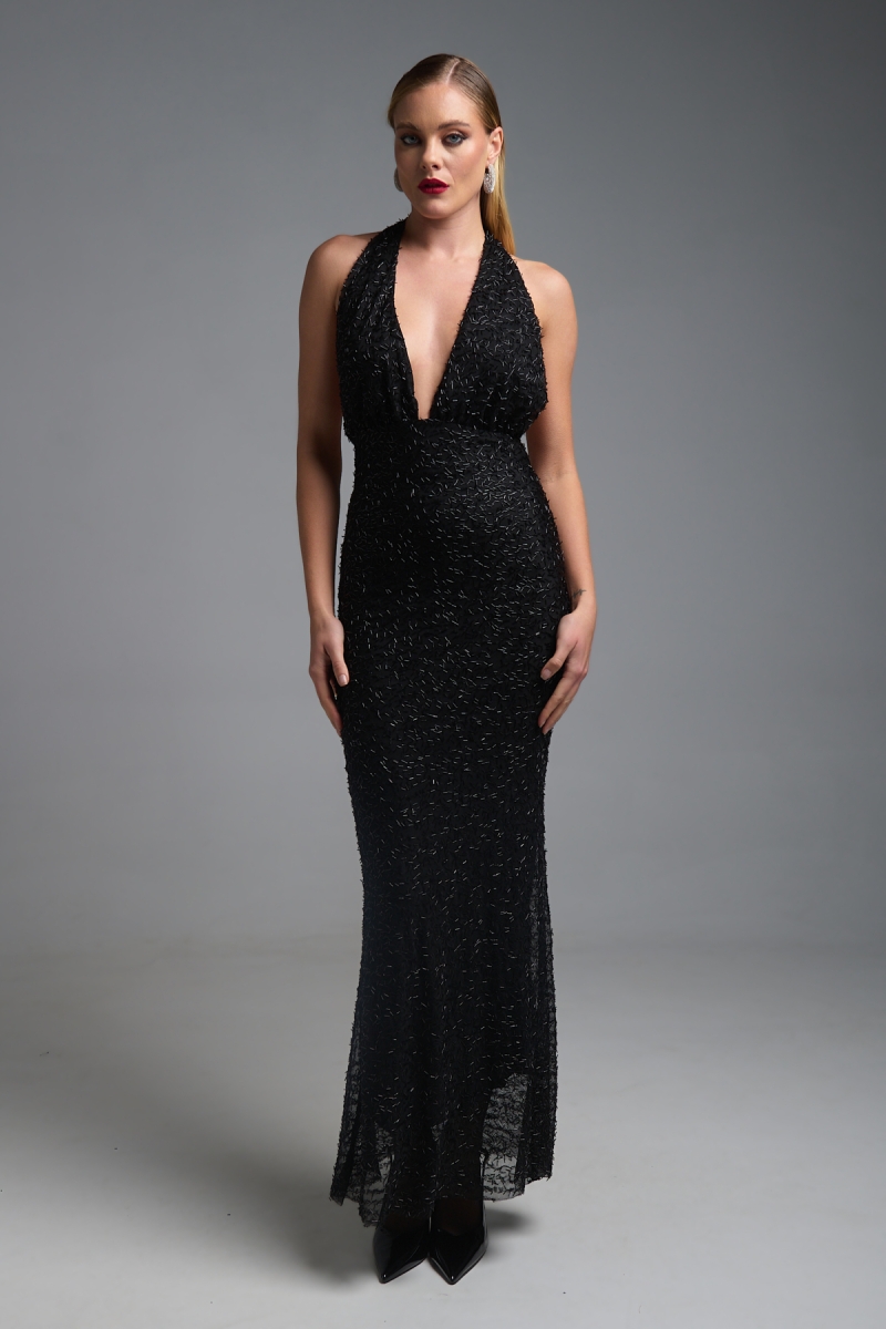 Φόρεμα Maxi Ντραπέ Με Χάντρες