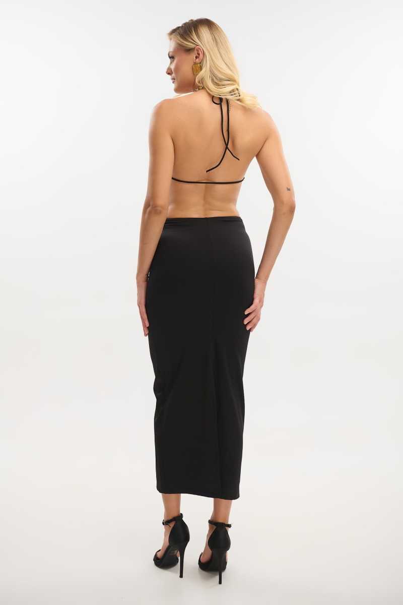 Halter Midi Dress with Waist Cut-Outs