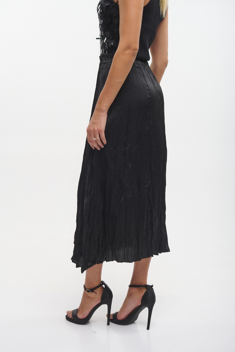 Creased Satin Midi Skirt