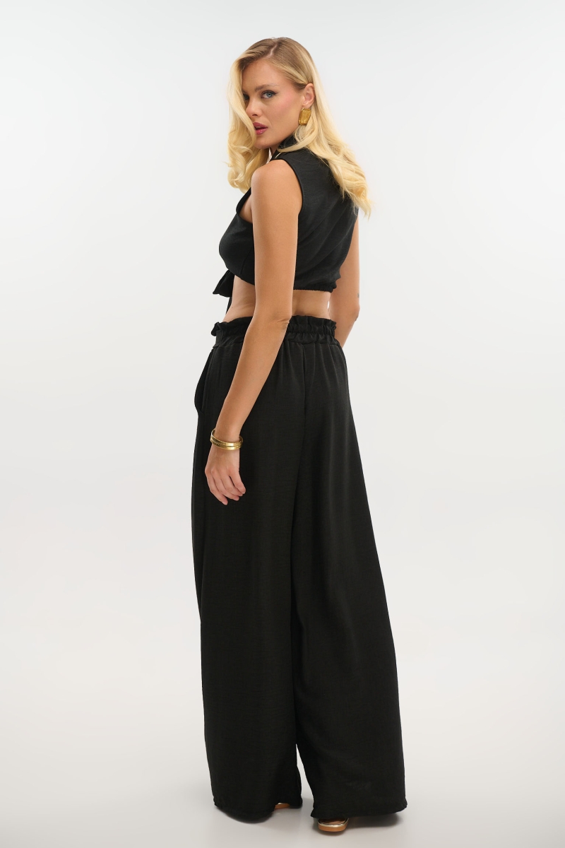 Crepe Wide-Leg Pants with Belt