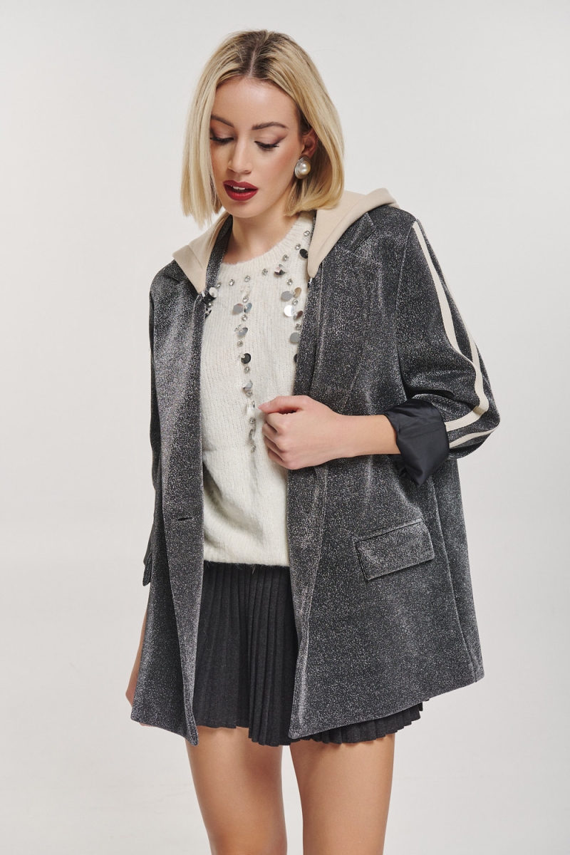 Striped Sleeve Glittered Blazer