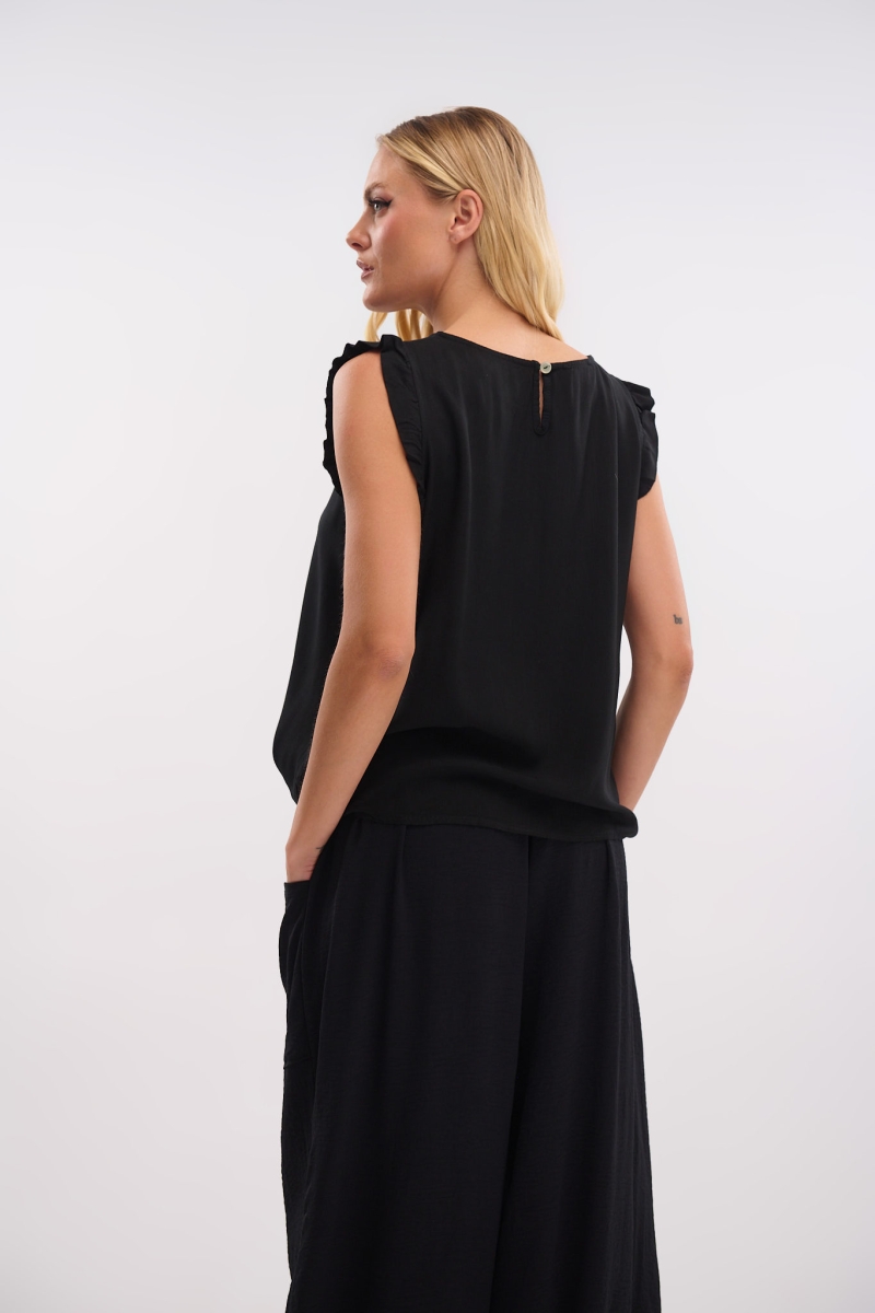 Sleeveless Top with Ruffle Shoulder Details