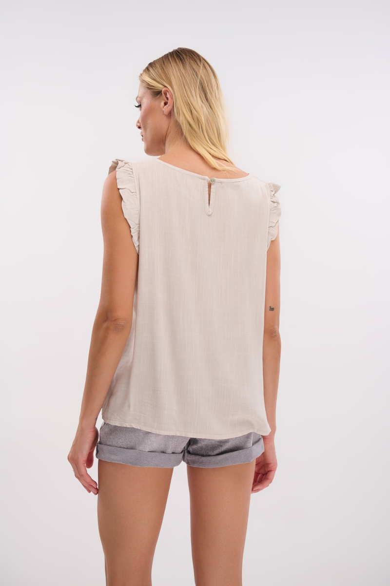 Sleeveless Top with Ruffle Shoulder Details