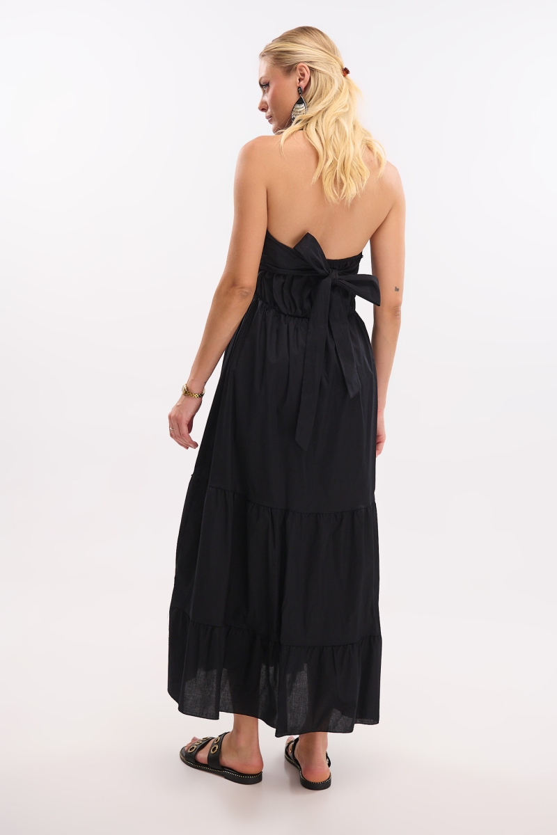 Maxi Dress with Collar, Backless & Buttons